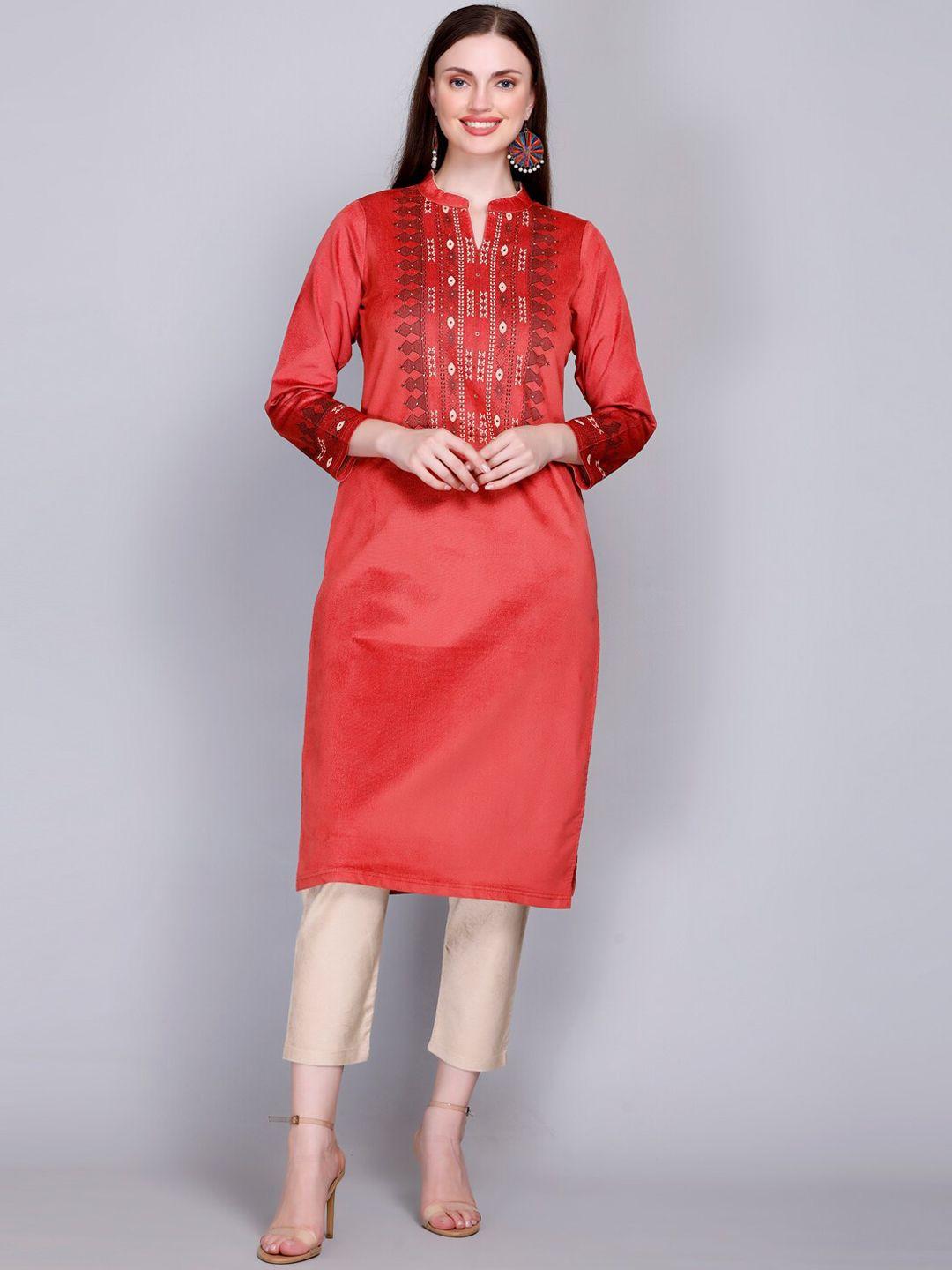 velvtine yoke design regular pure wool kurta with trousers &  dupatta