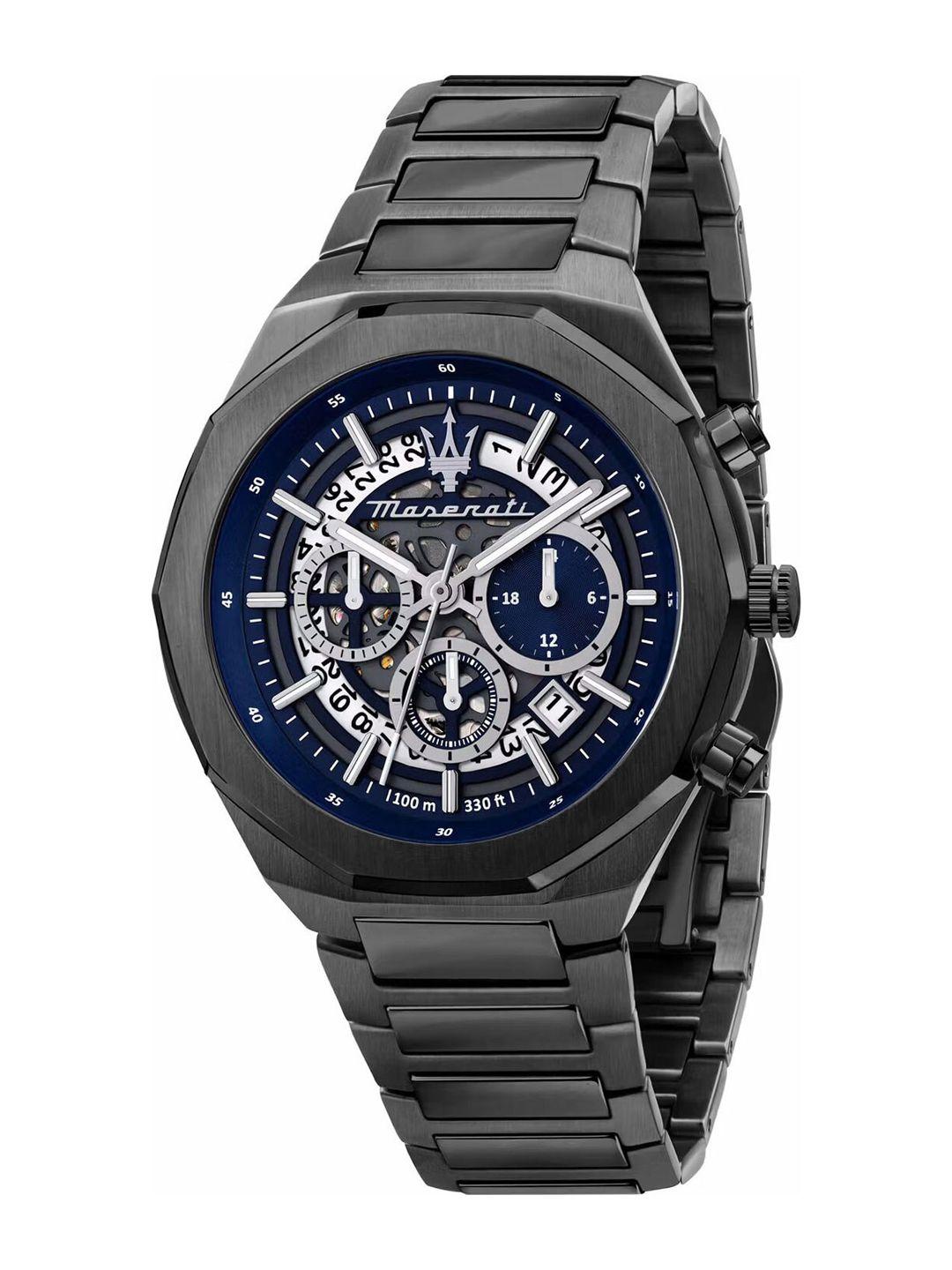 maserati men multicoloured printed dial & grey stainless steel bracelet style straps digital watch