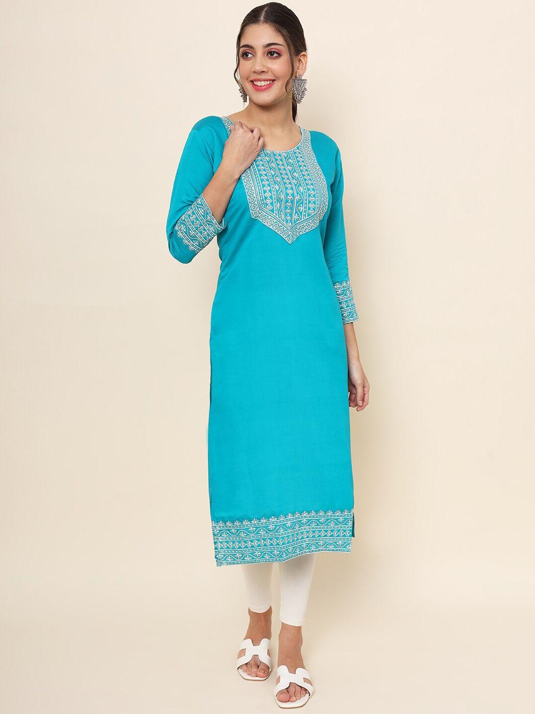 here&now embroidered cotton straight kurta