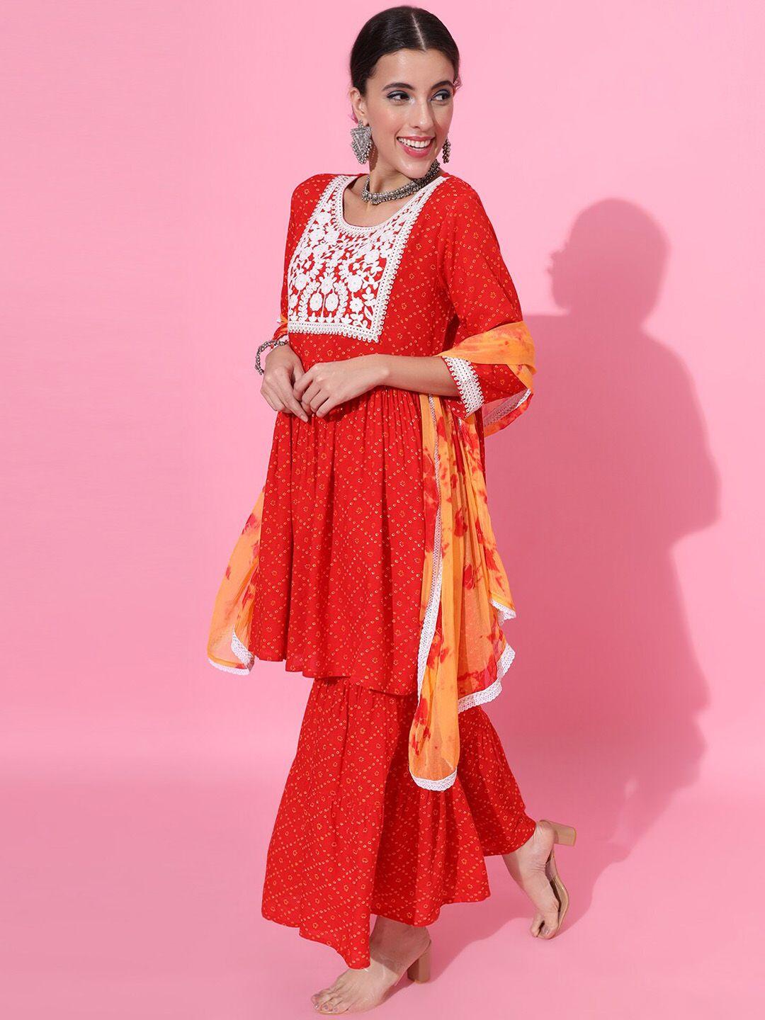 jaipur prime bandhani printed thread work anarkali kurta with sharara & with dupatta