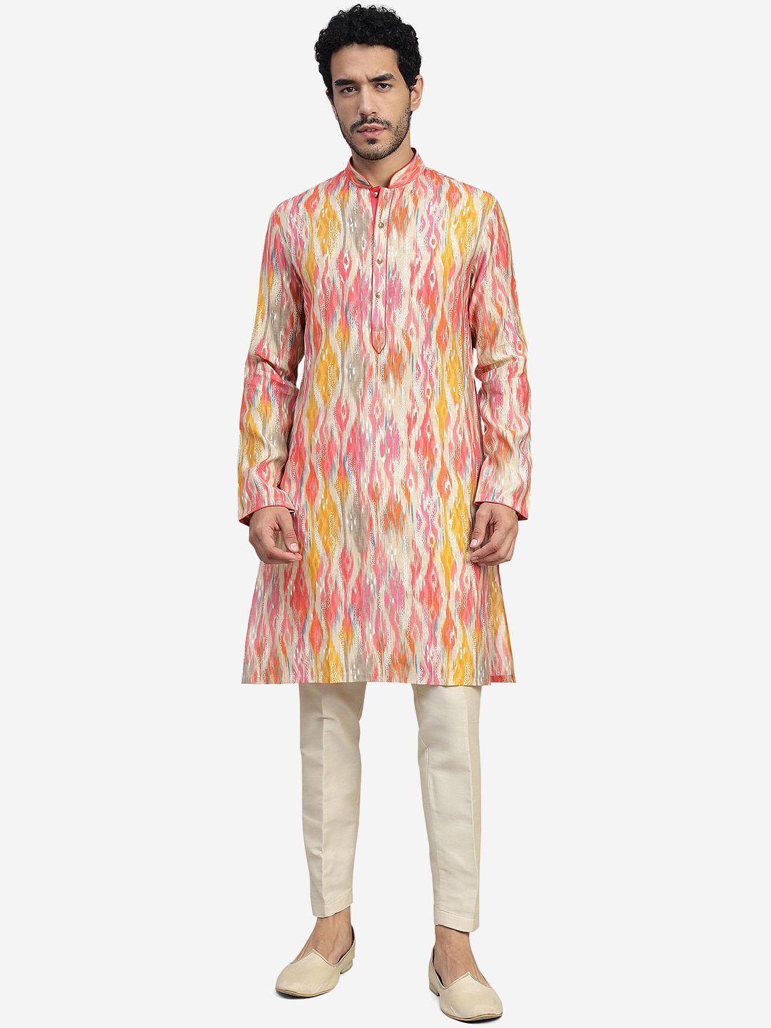 the kurta company ethnic motifs printed mandarin collar straight cotton kurta