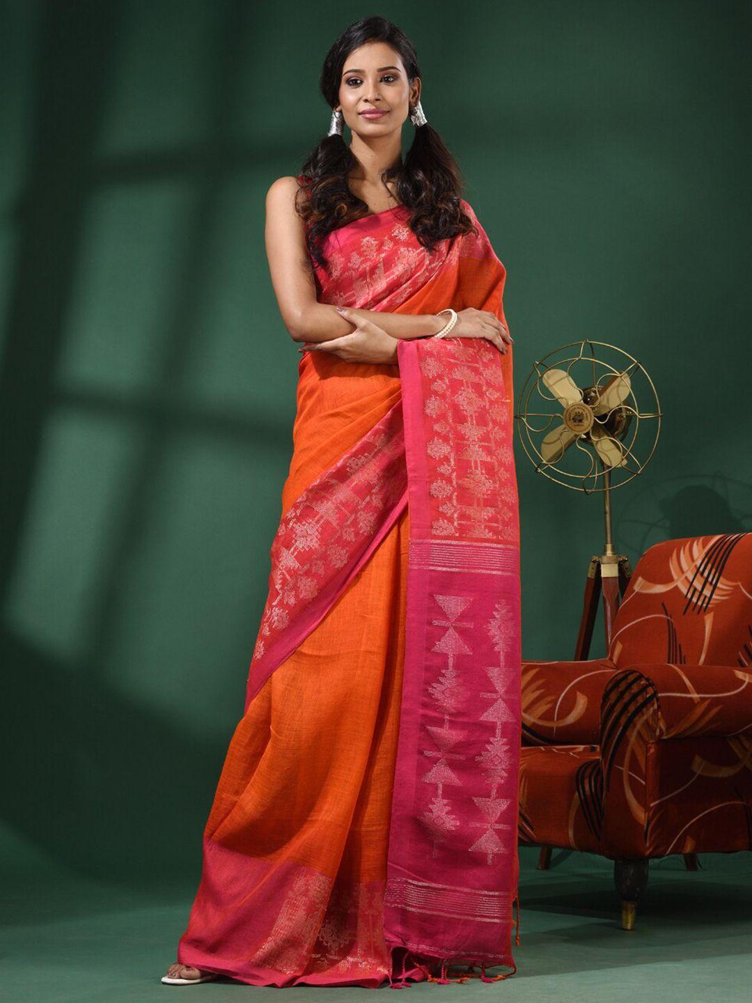 charukriti ethnic motifs woven design zari pure linen saree