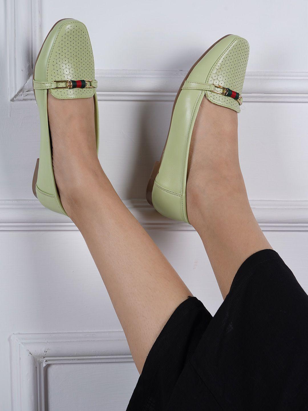 mast & harbour green textured embellished ballerinas