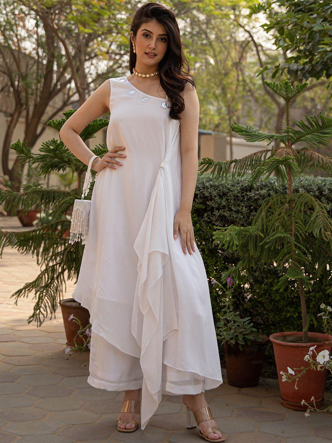 bunaai one shoulder asymmetric kurta with palazzos