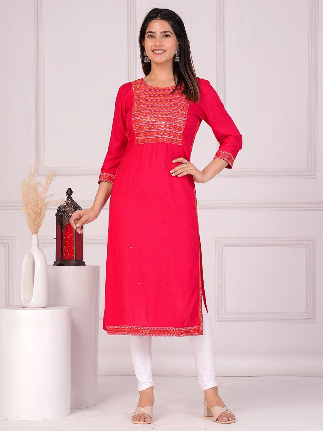 mizaz round neck embellished straight kurta