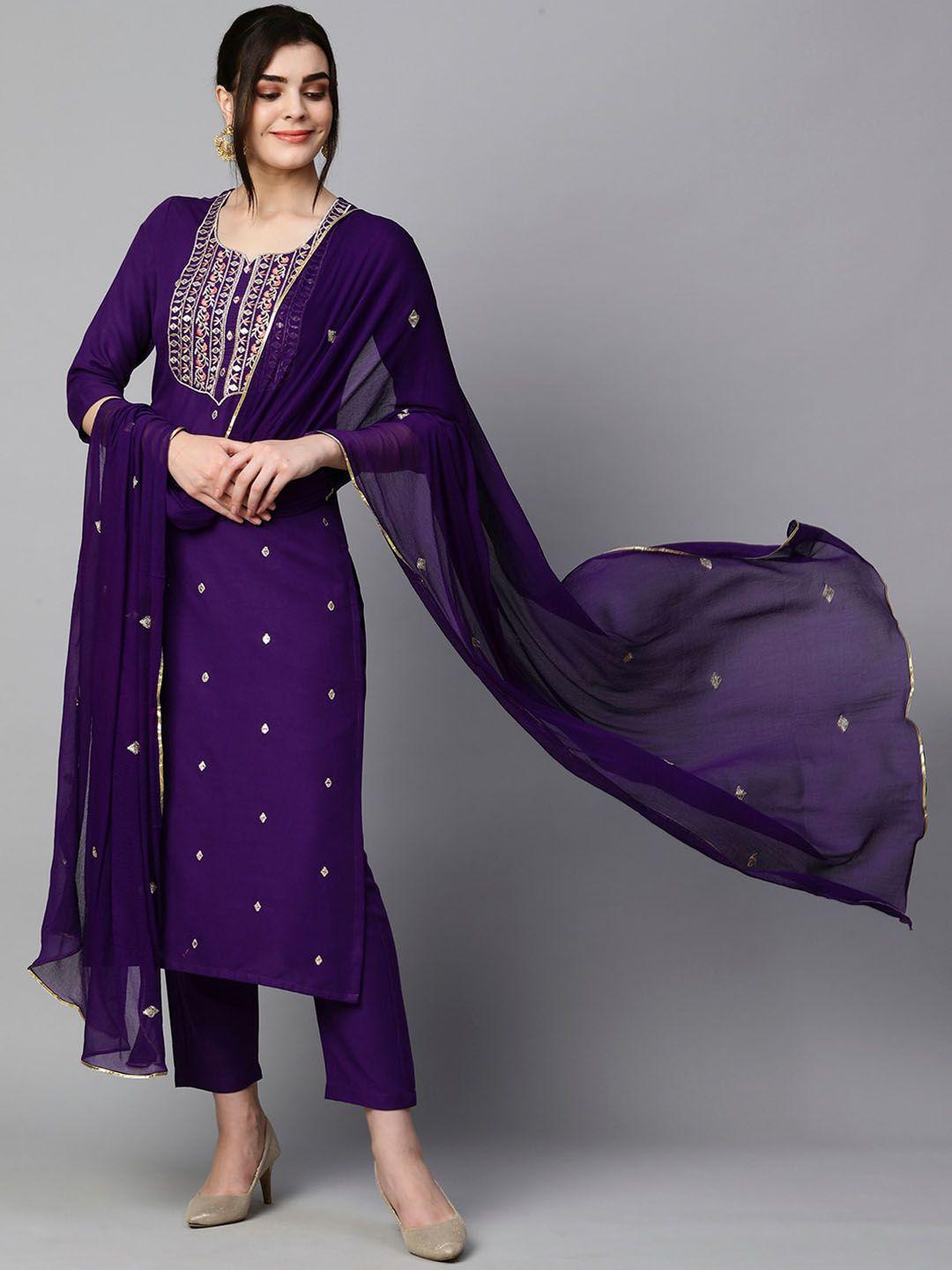 kalini floral embroidered regular kurta with trousers & dupatta