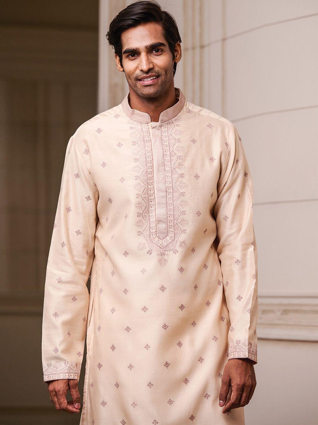 tasva floral embroidered mandarin collar kurta with churidar