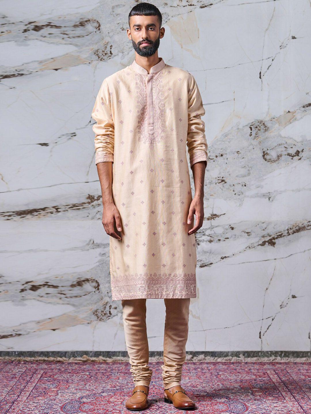 tasva floral embroidered mandarin collar kurta with churidar