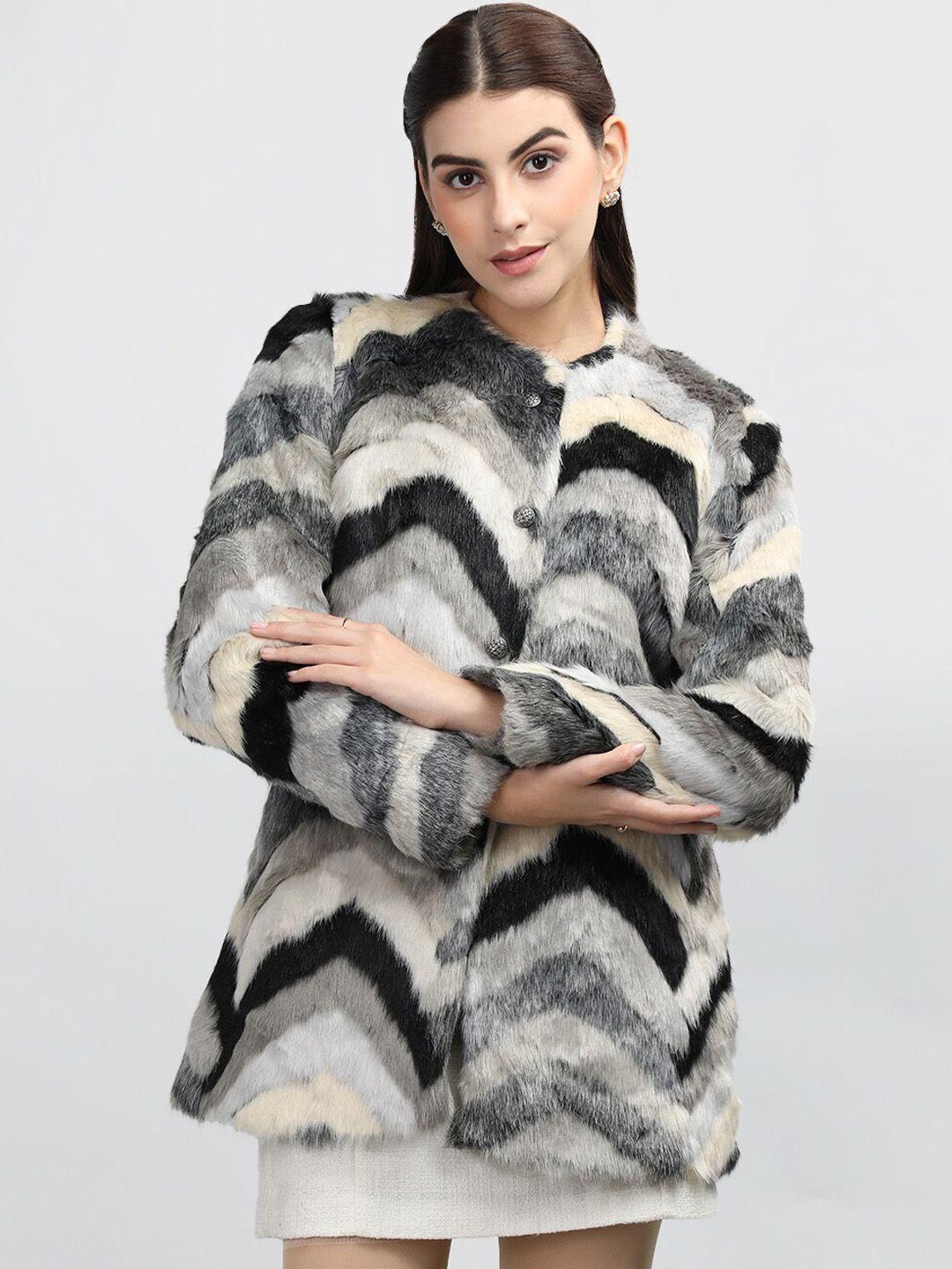 rage striped jacquard fur overcoat