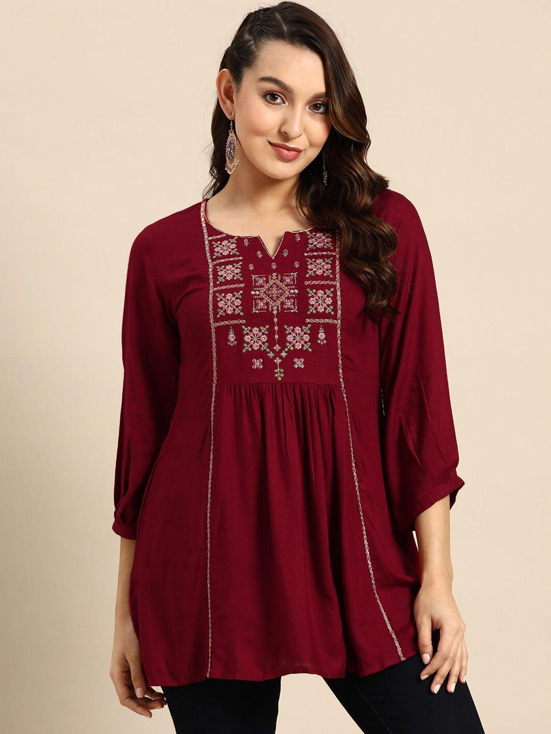 kalini ethnic motifs embroidered pleated kurti