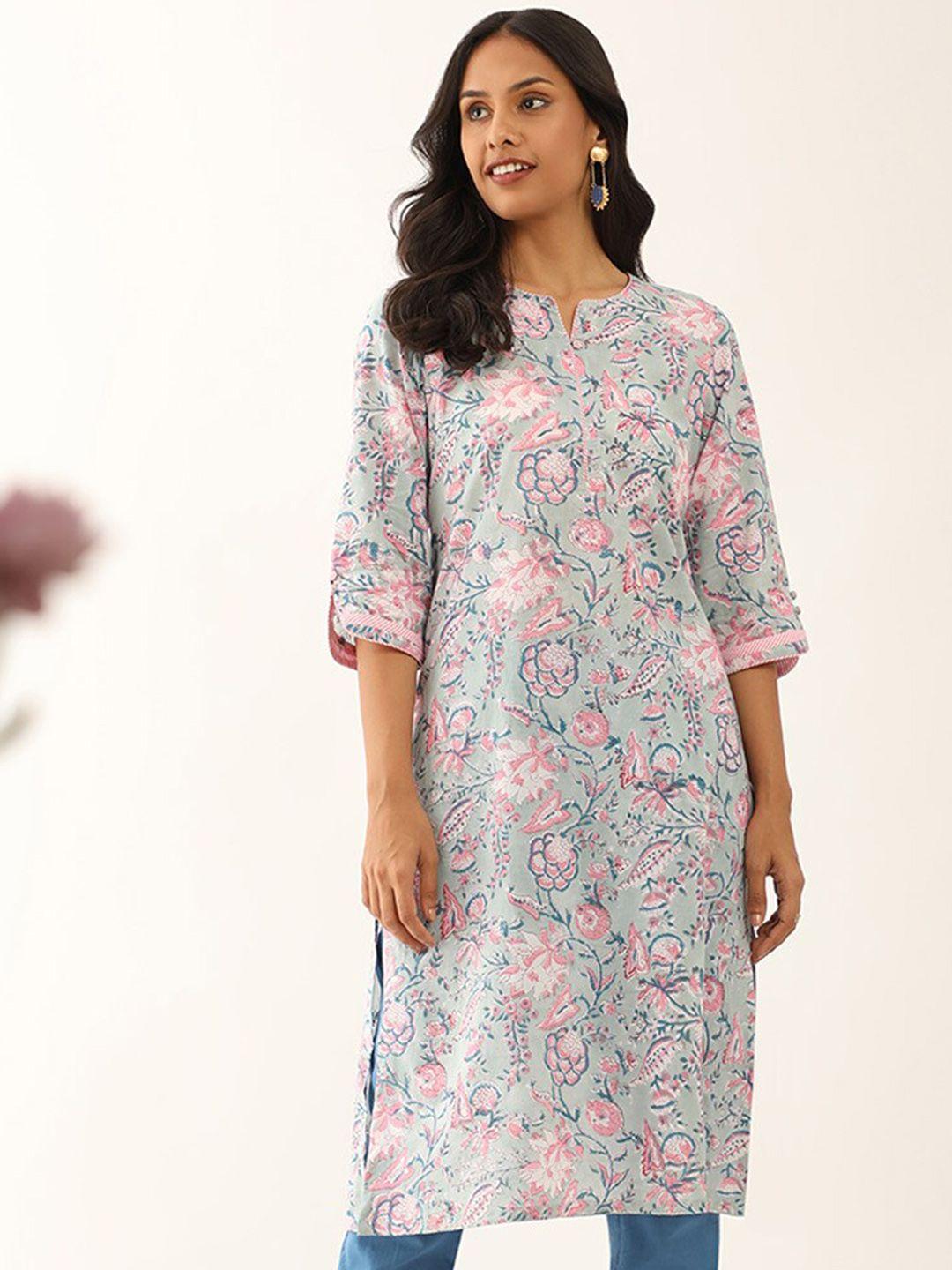 taneira floral printed pure cotton a line kurta