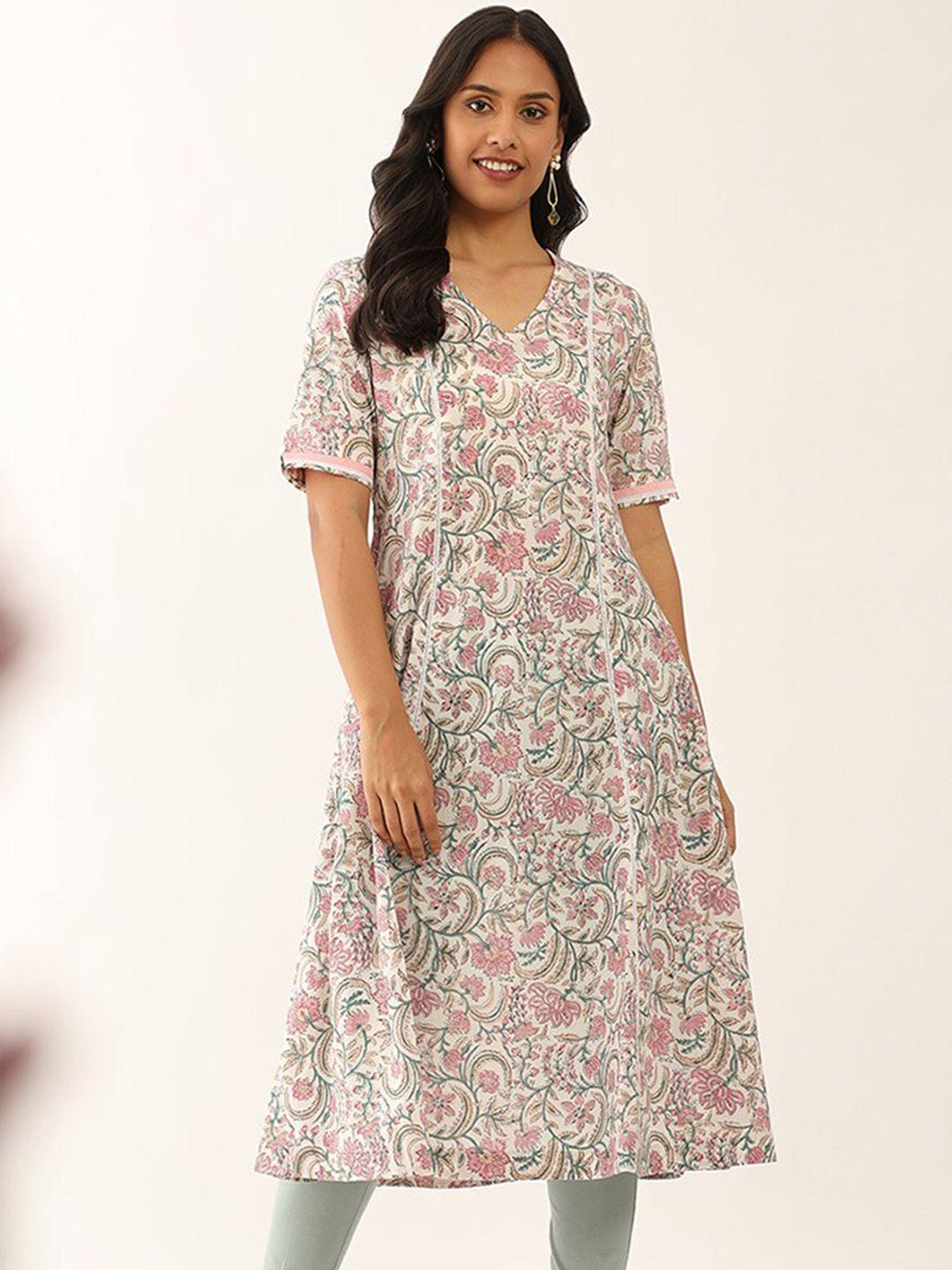 taneira floral printed pure cotton a line kurta