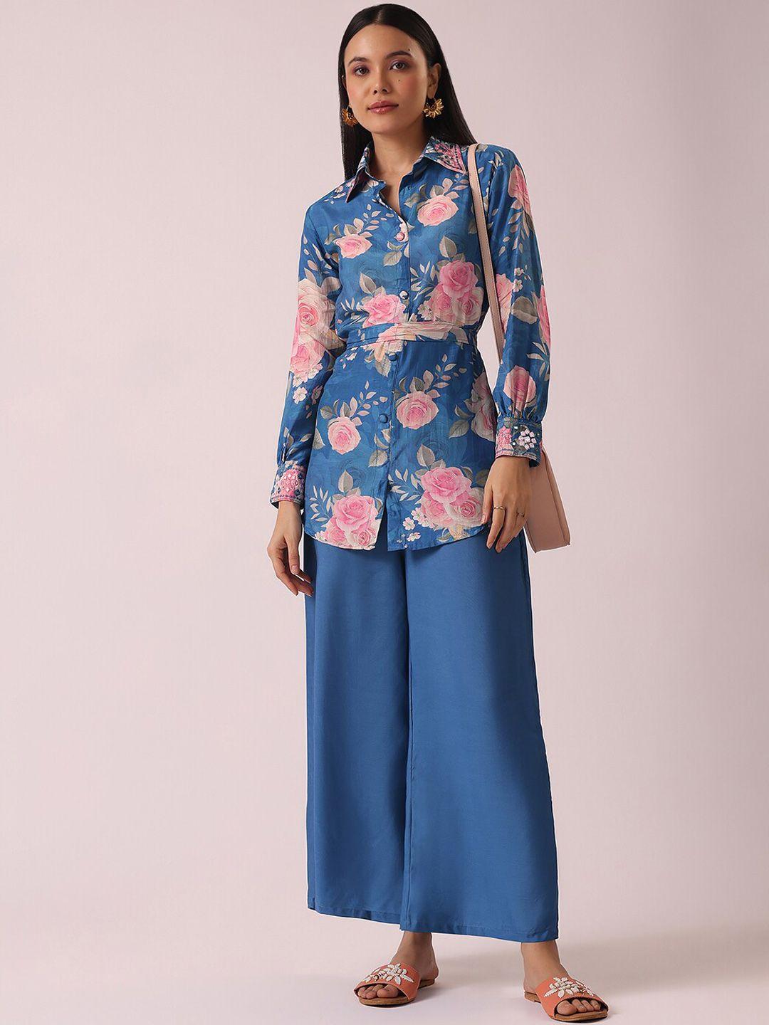 kalki fashion floral printed shirt with palazzos