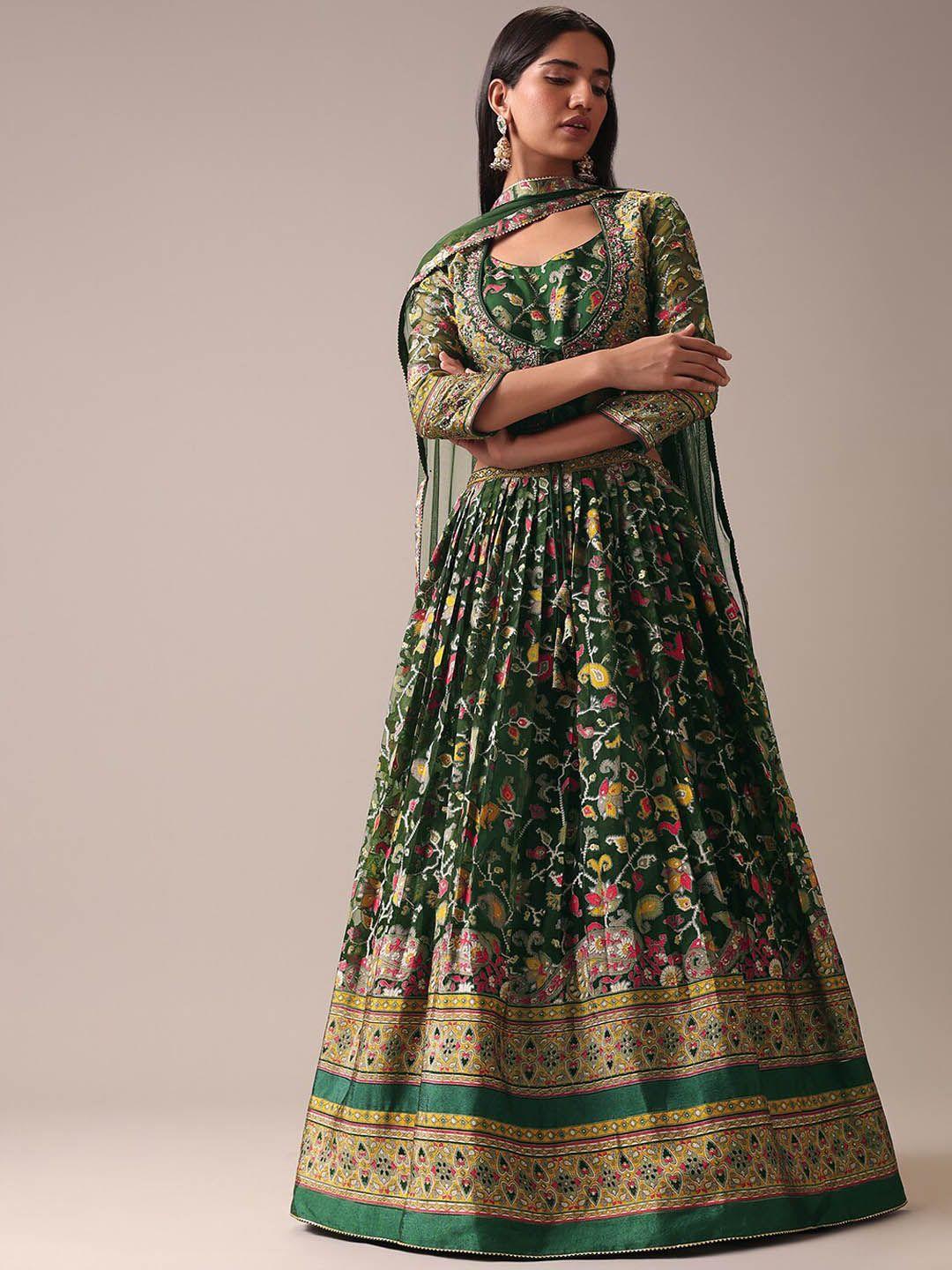 kalki fashion floral printed organza fit and flare ethnic dress with dupatta