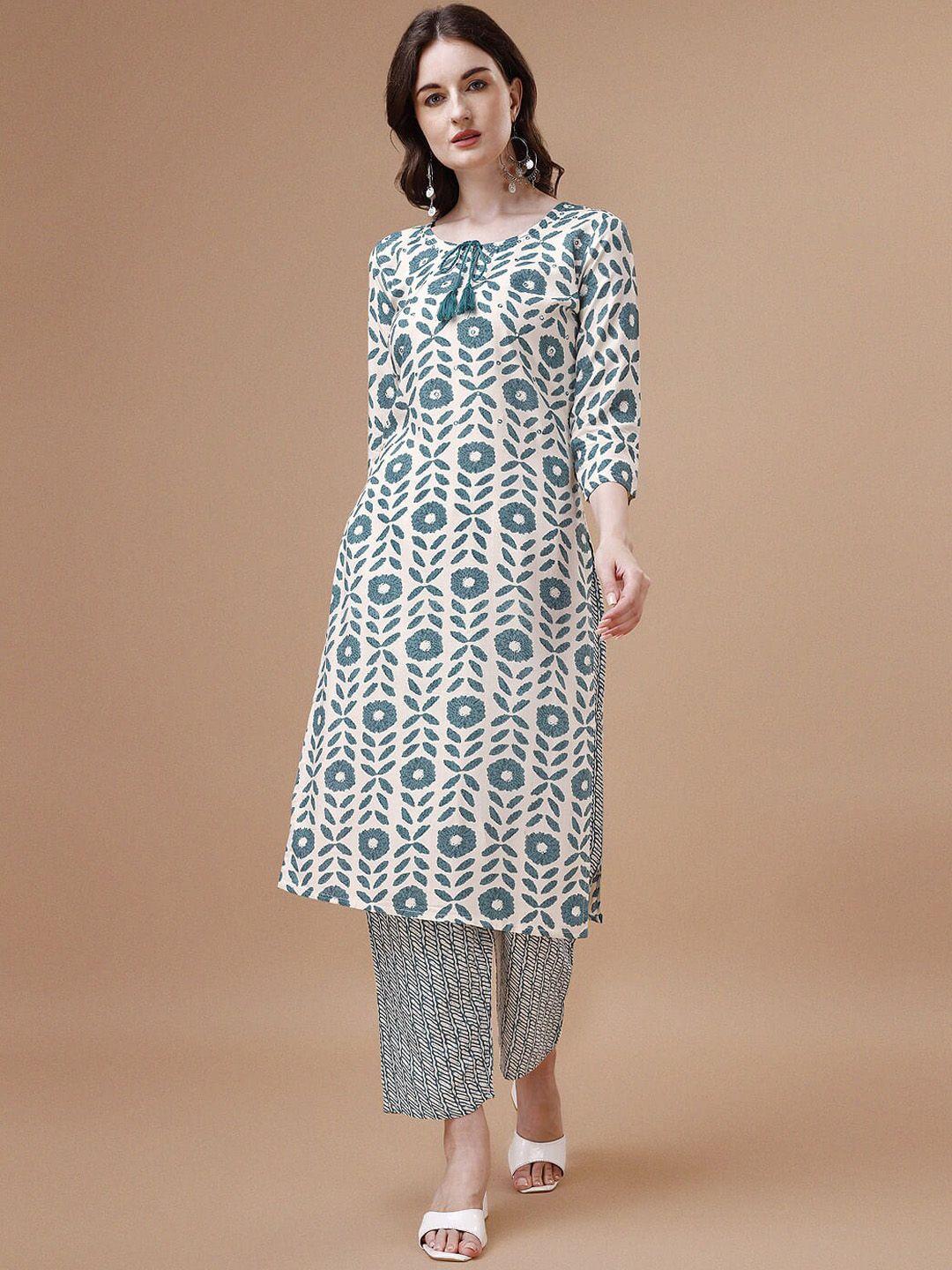 kalini floral printed regular pure cotton kurta with trousers