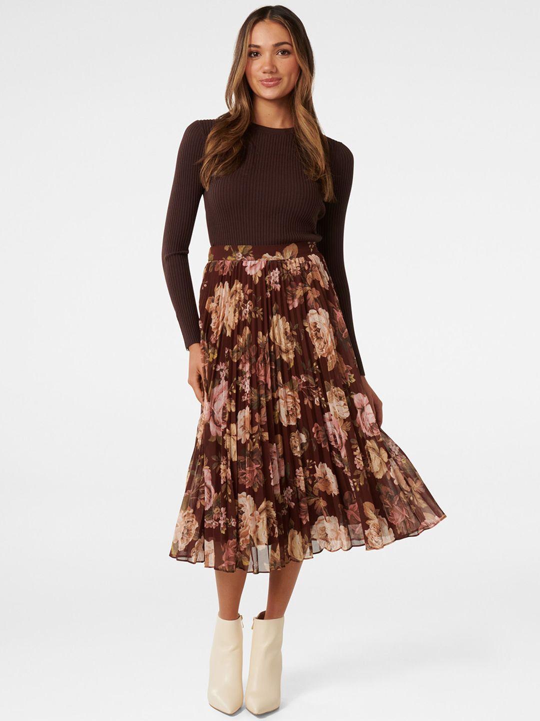 forever new floral printed flared midi skirt