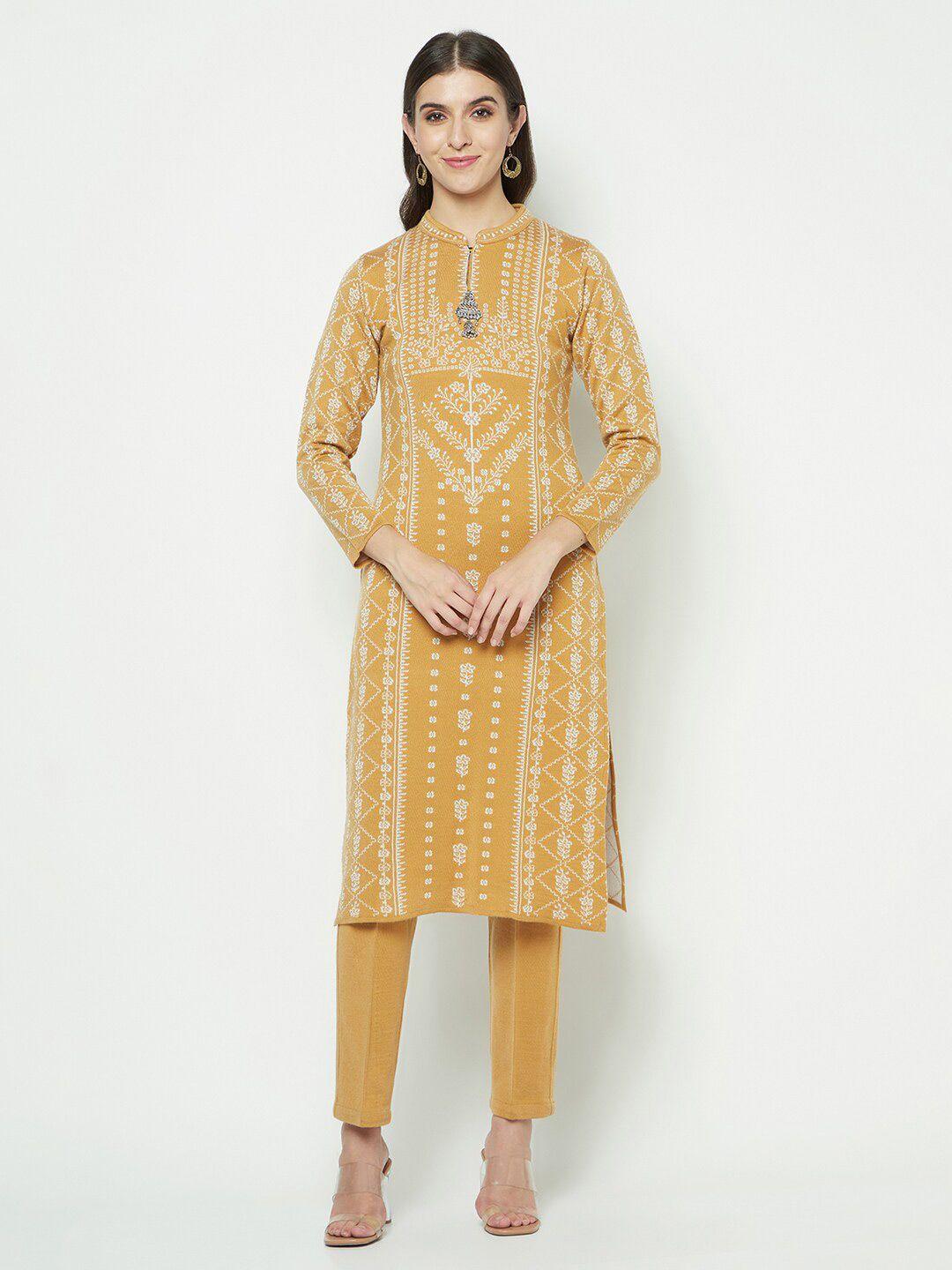 knitstudio ethnic motifs woven design acrylic kurta