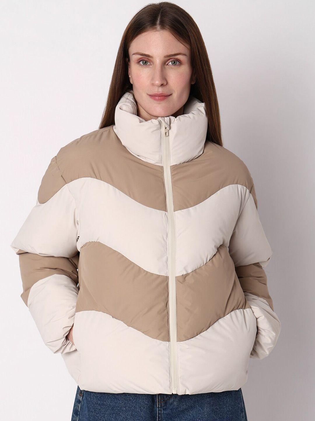 vero moda mock collar colourblocked puffer jacket