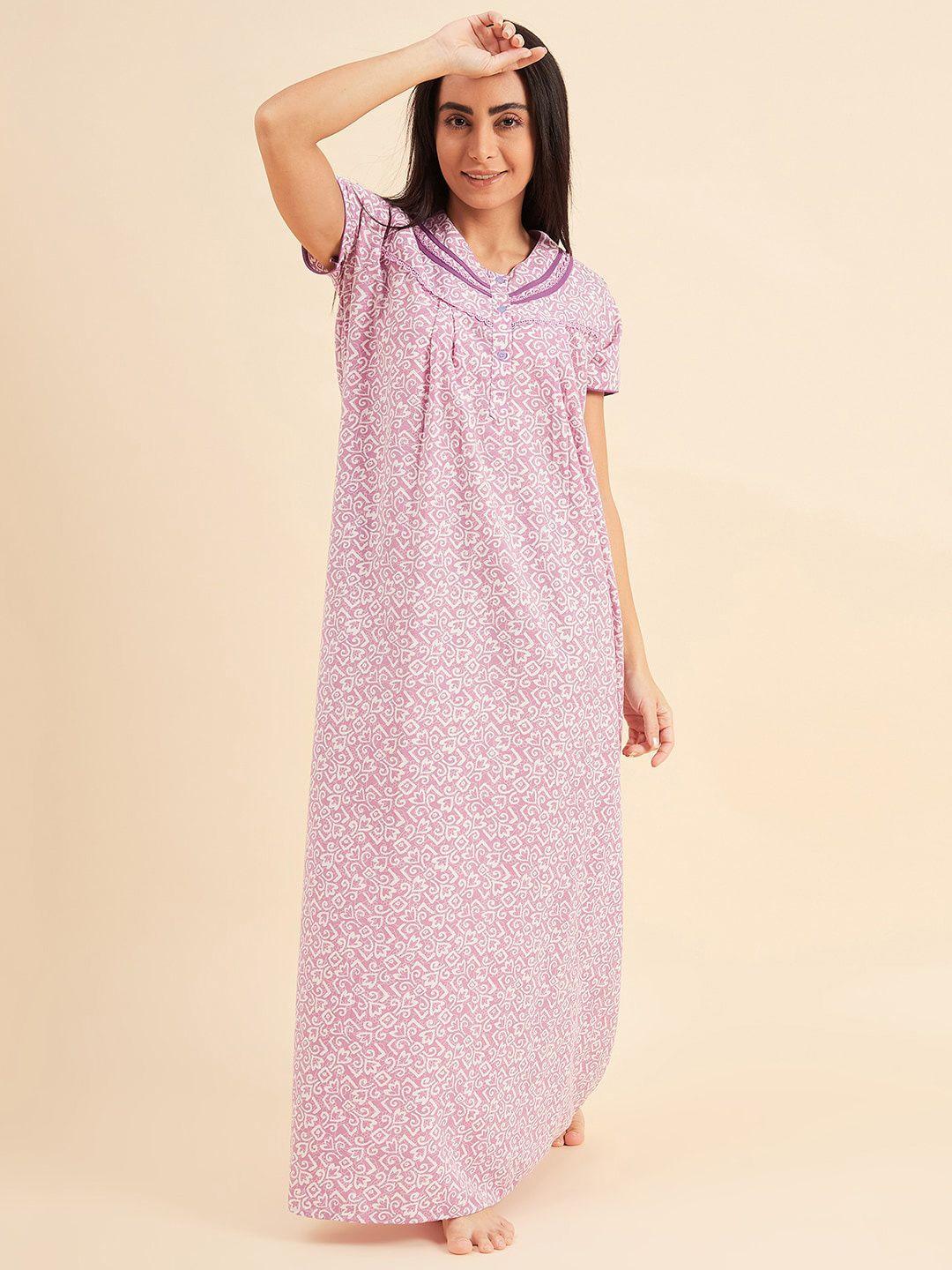 sweet dreams floral printed v-neck pure cotton maxi nightdress