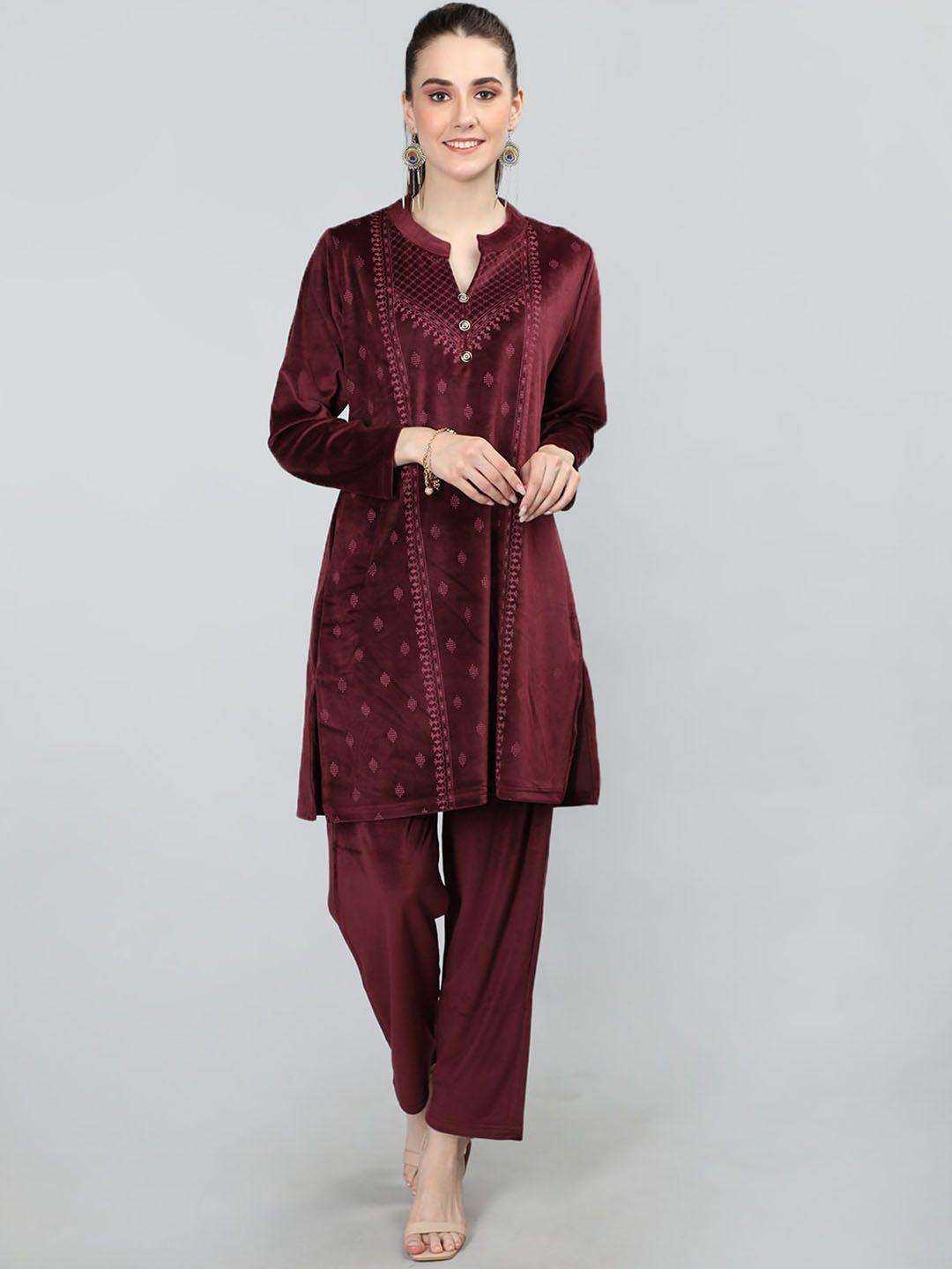 duchess geometric printed velvet night suit