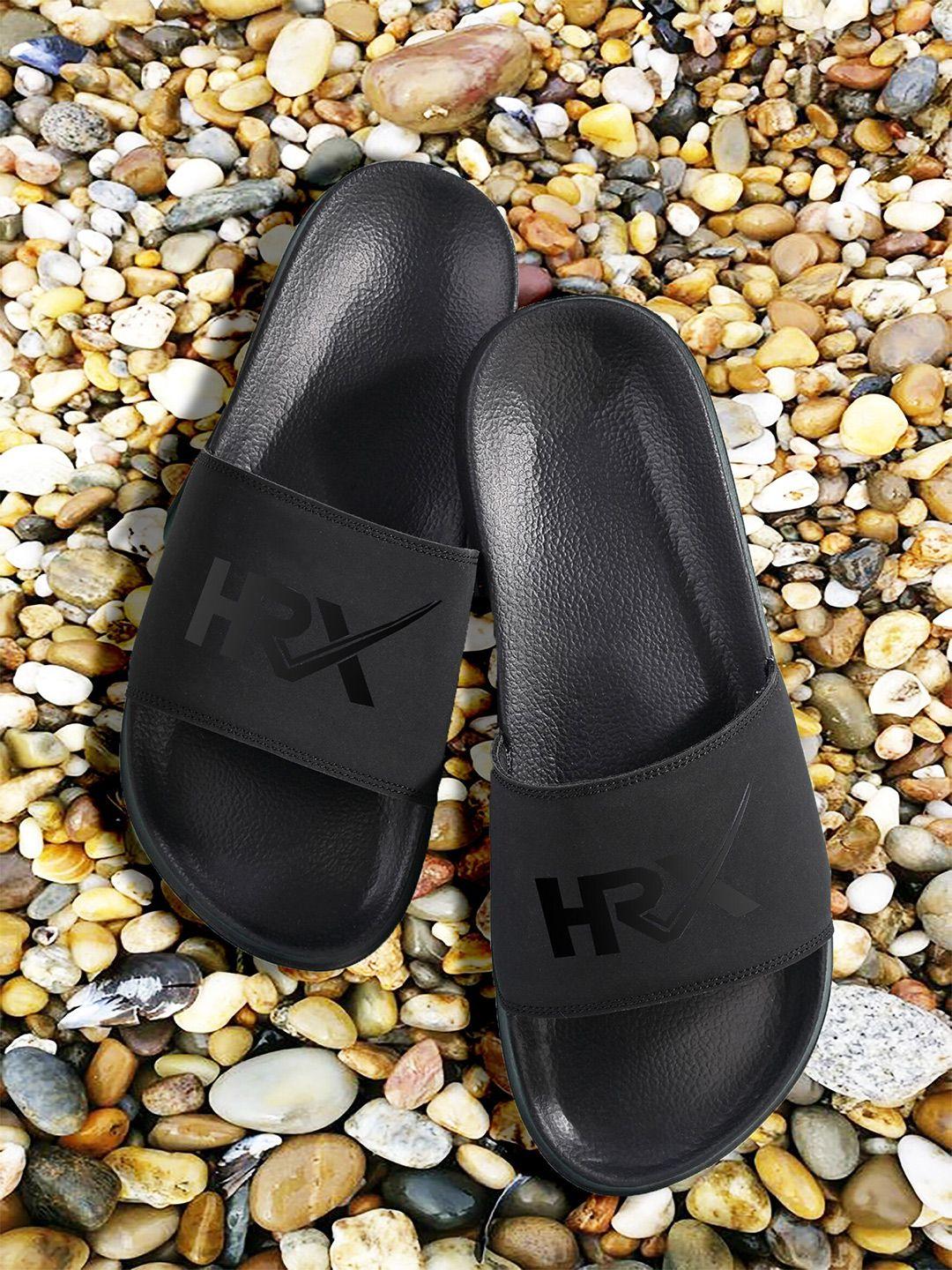 hrx by hrithik roshan men black printed sliders