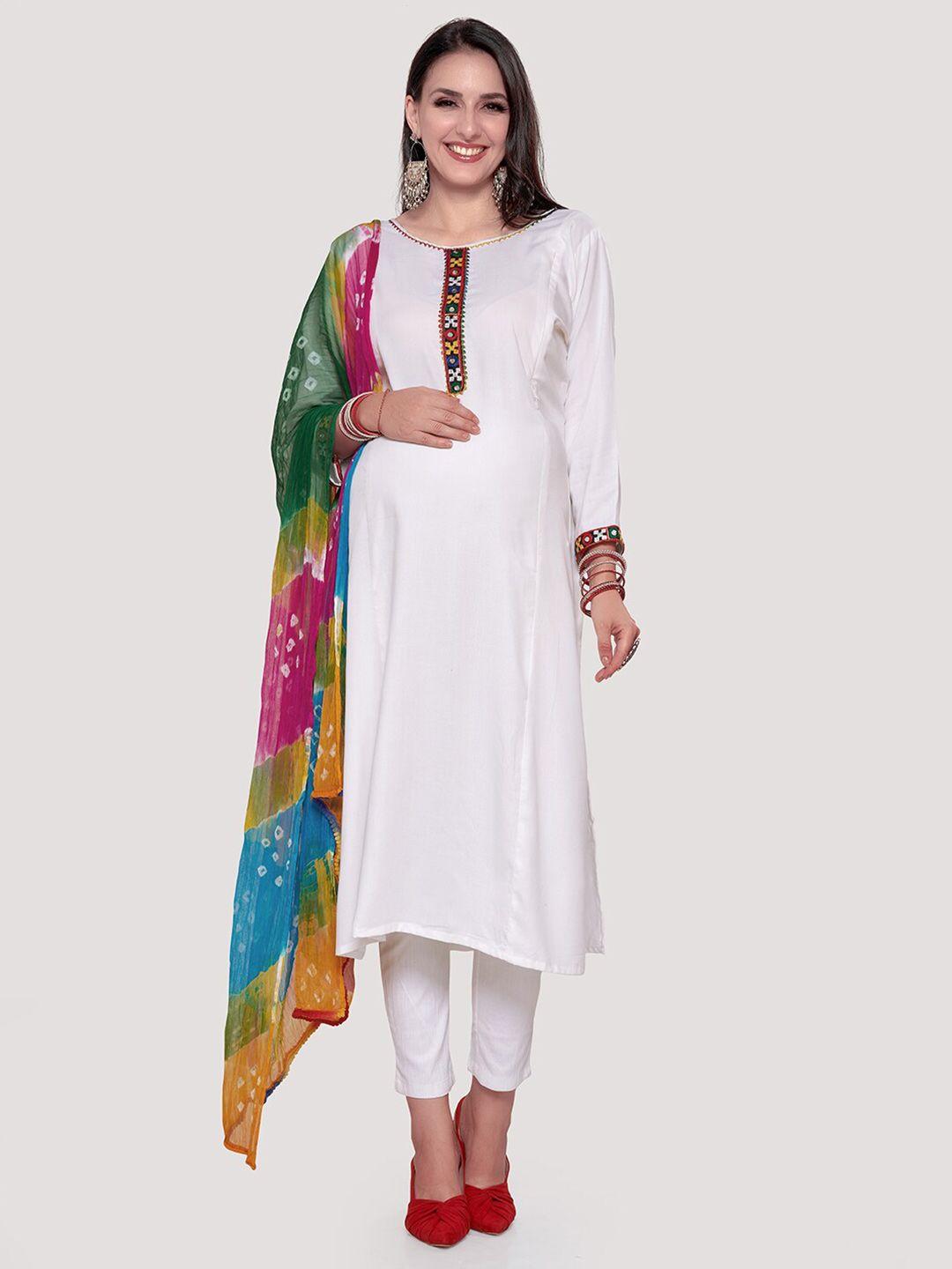 mom for sure by ketki dalal embroidered round neck straight maternity kurtas with dupatta