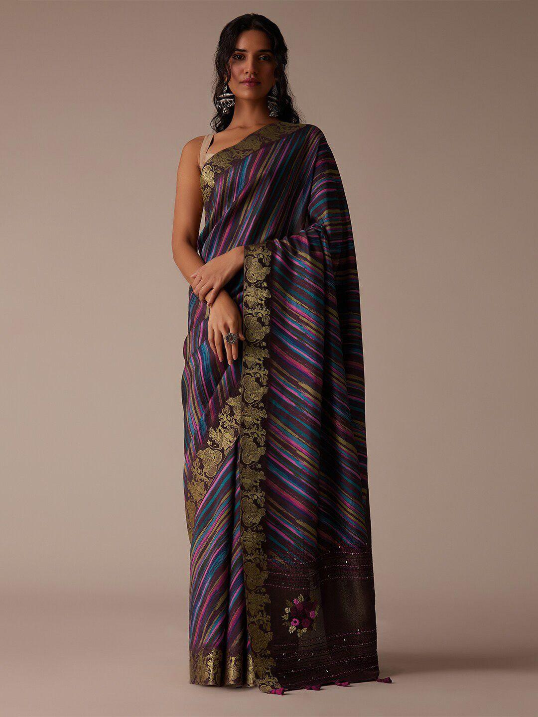 kalki fashion striped zari jute silk saree