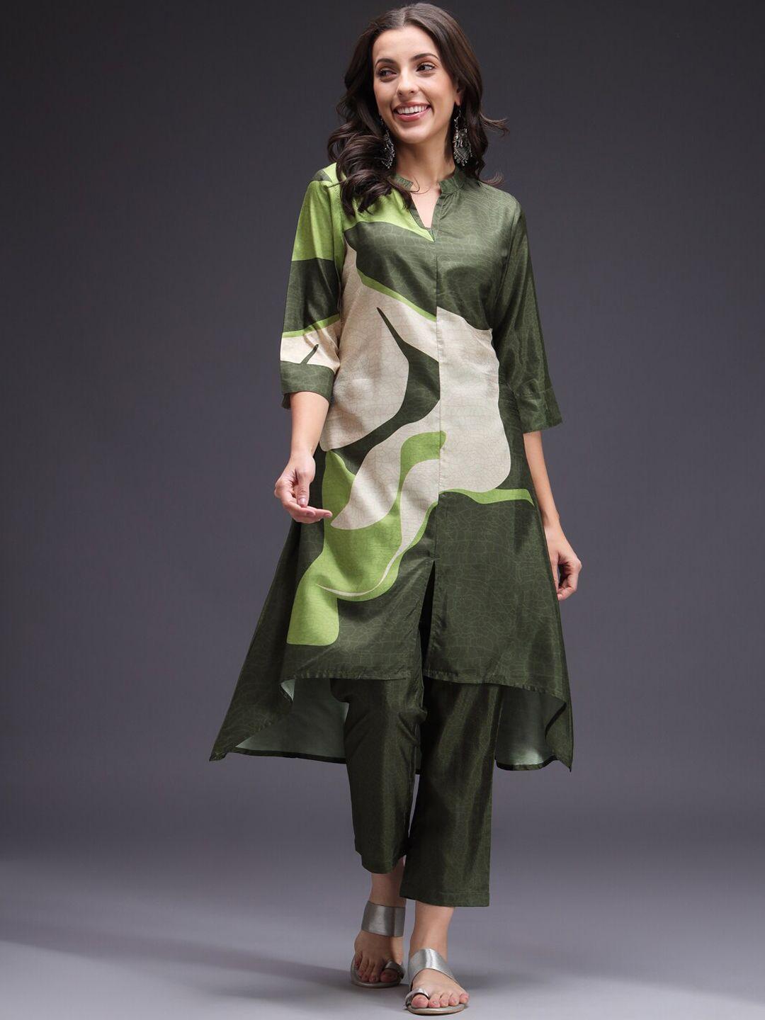 heeposh abstract printed thread work straight kurta with trousers