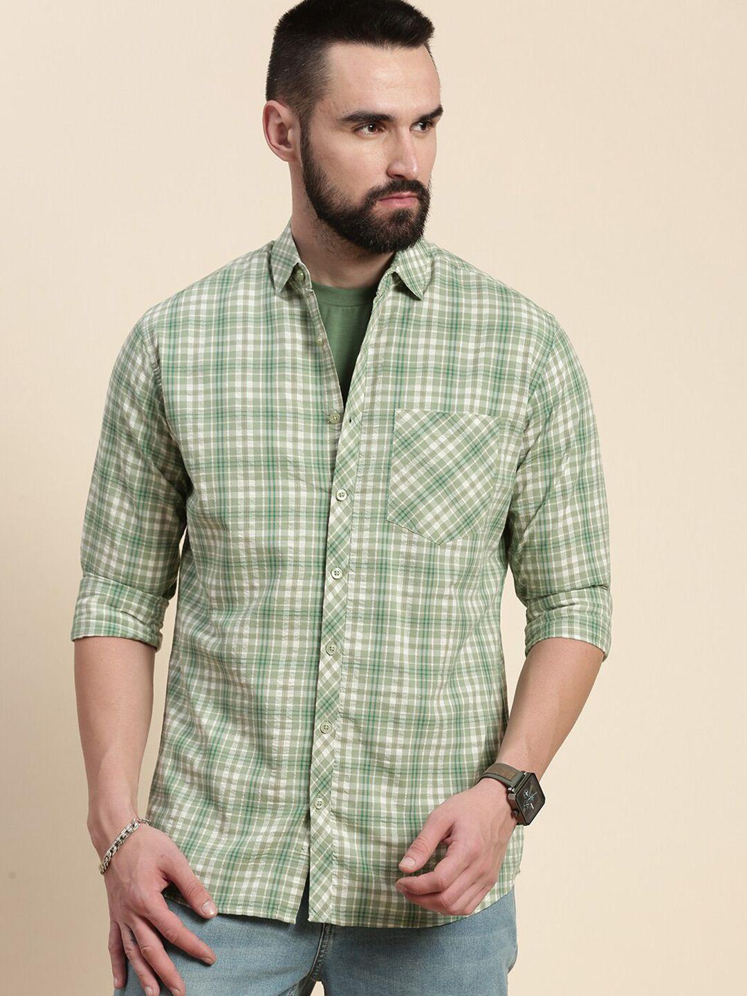 dillinger tartan checked spread collar pure cotton casual shirt