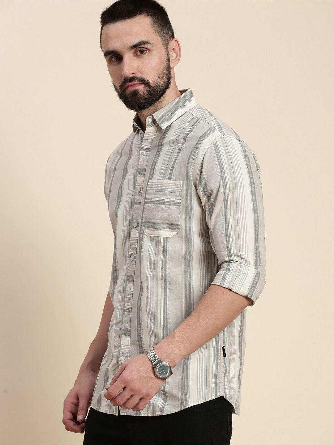 dillinger vertical striped spread collar pure cotton casual shirt