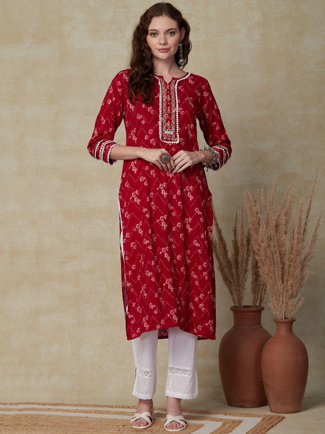 fashor floral printed embroidered straight kurta