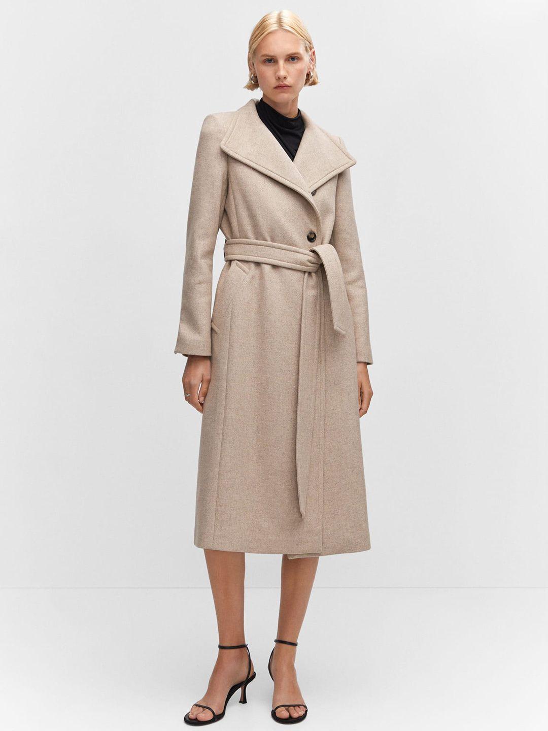 mango funnel neck lapel collar belted manteco wool longline trench coat