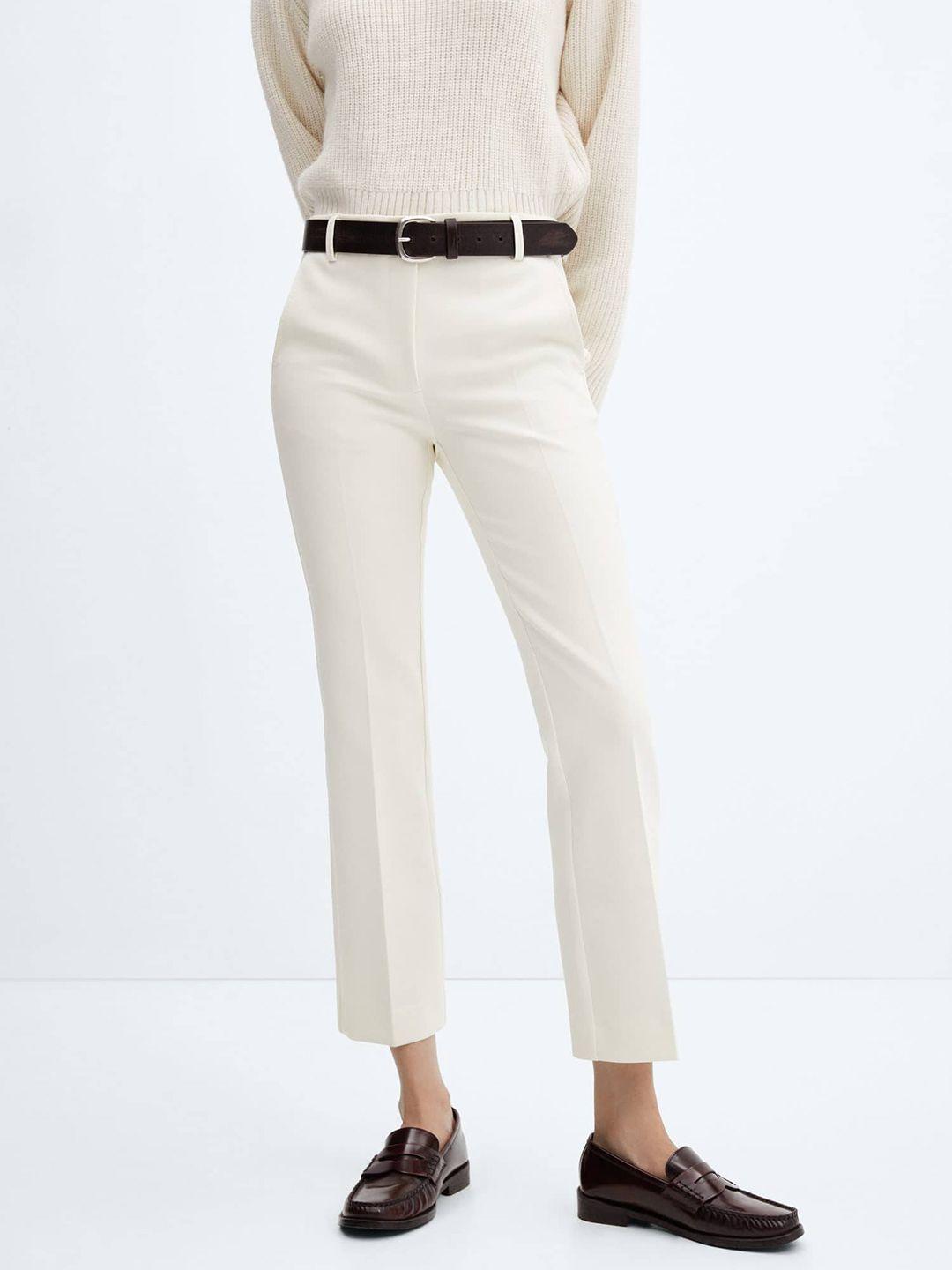 mango women straight fit crop trousers