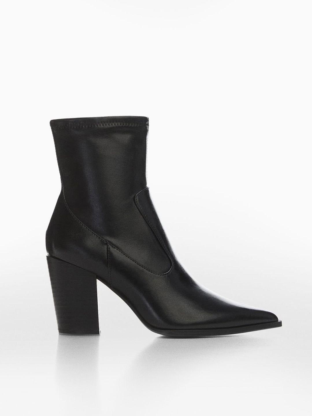 mango women pointed-toe mid-top block heel boots