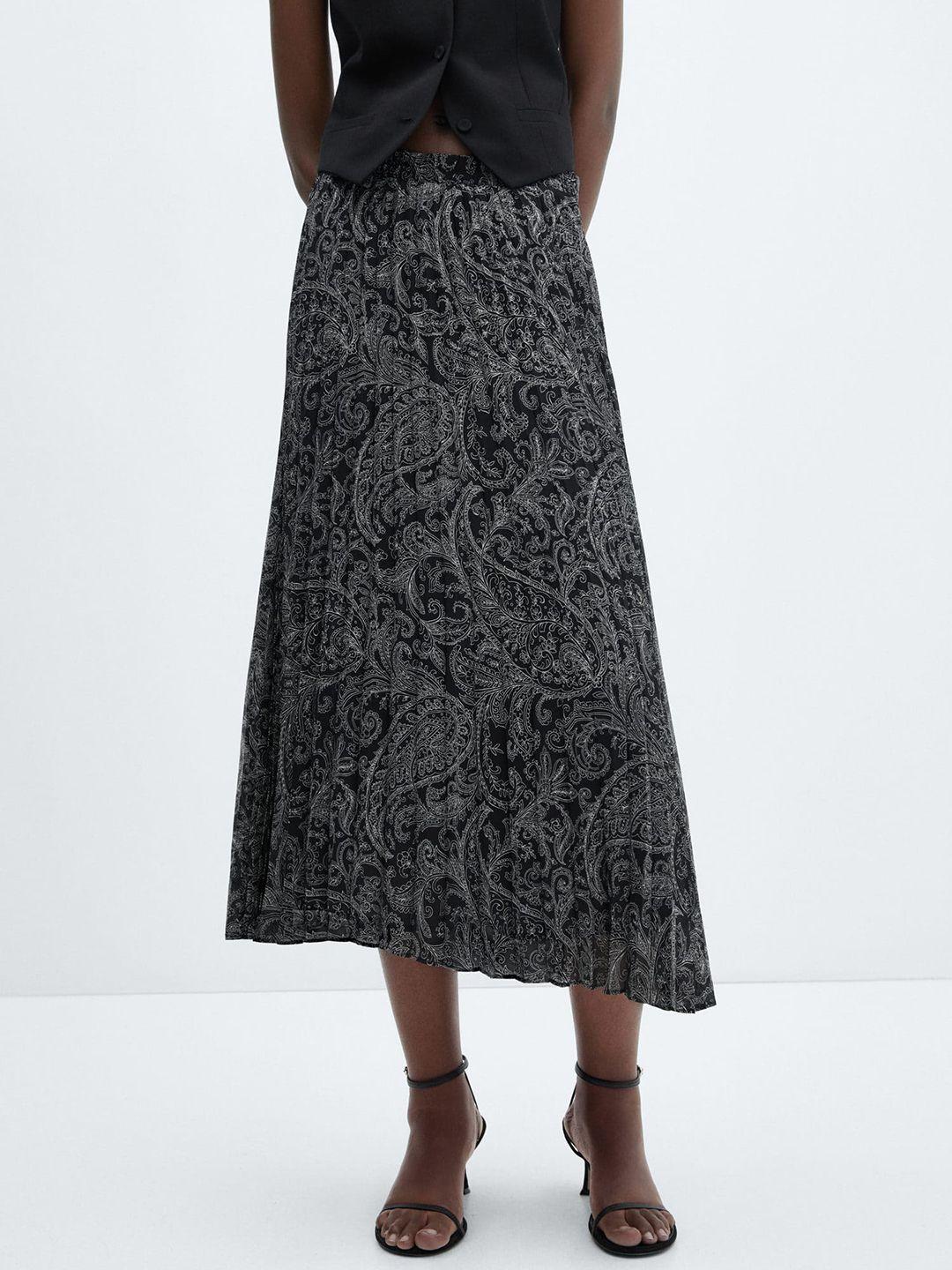 mango paisley print pleated midi skirt