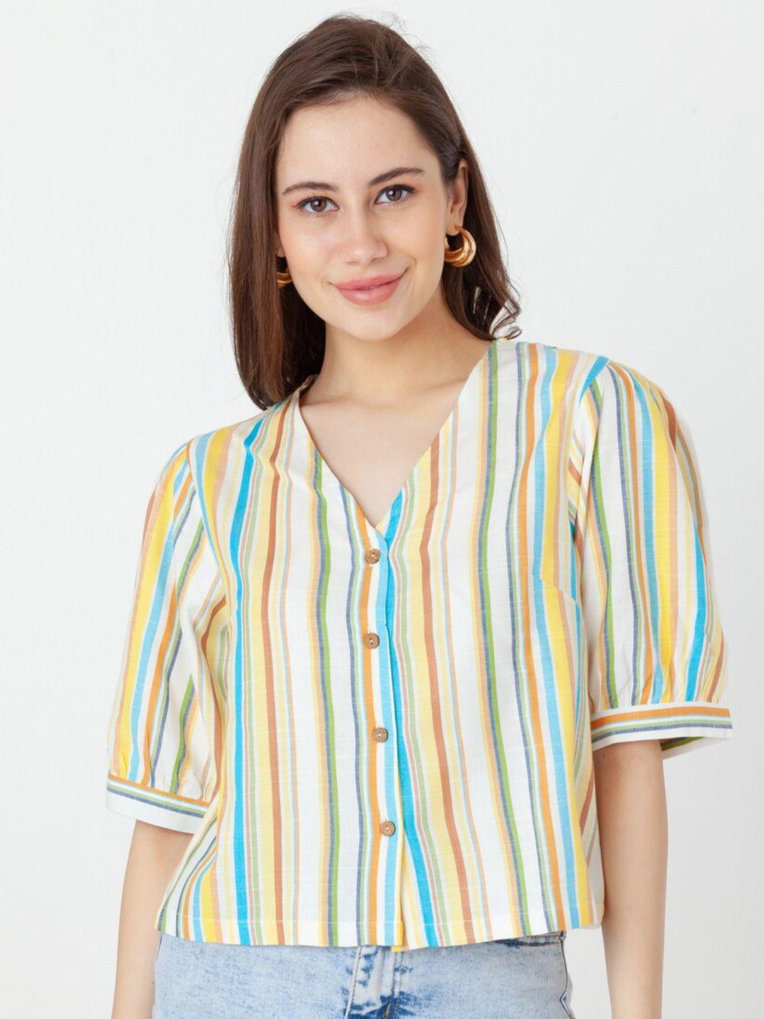 zink london striped v-neck pure cotton top