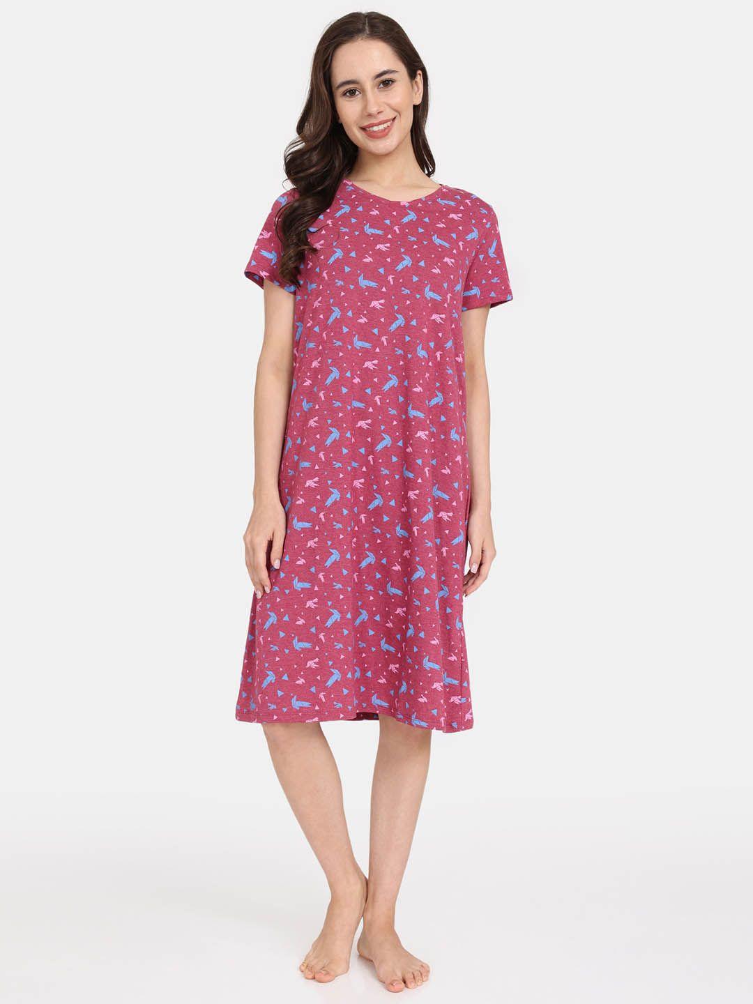 rosaline by zivame conversational printed v-neck pure cotton nightdress