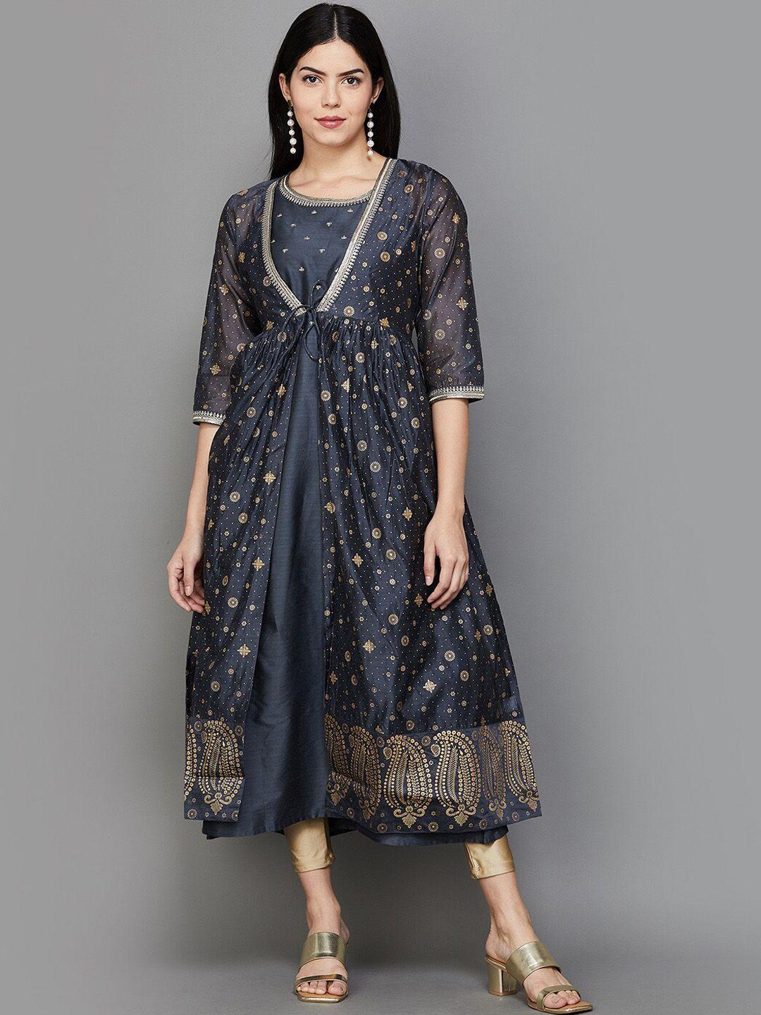 melange by lifestyle ethnic motifs printed anarkali kurta with trousers