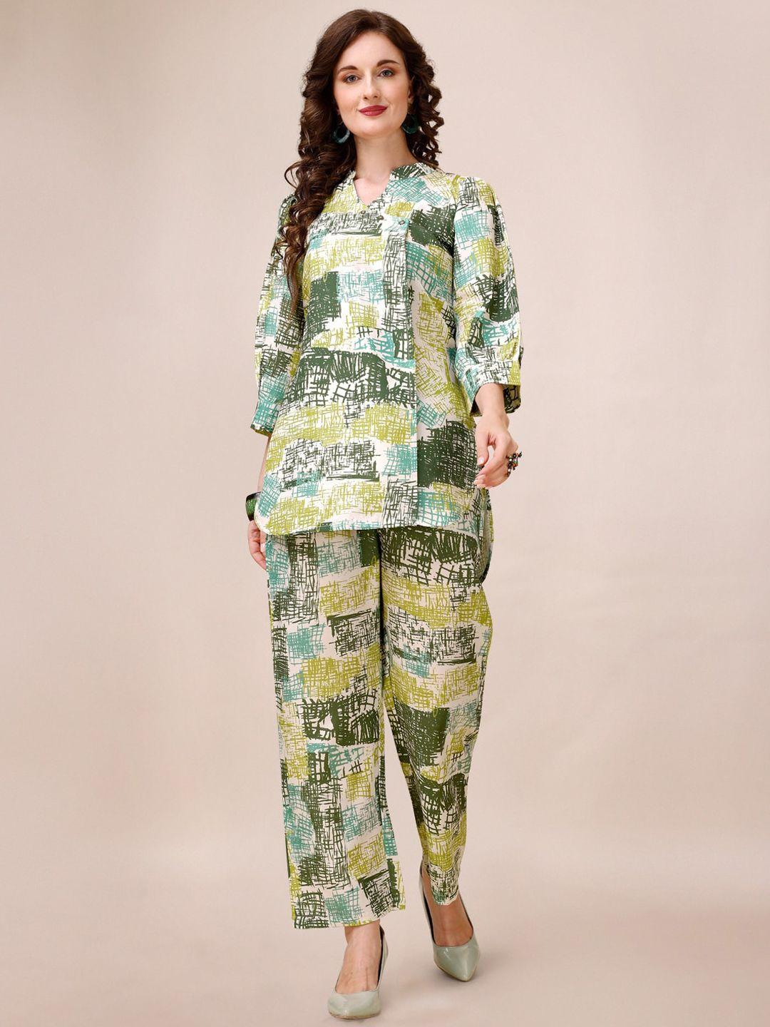 kalini printed mandarin collar tunic with trousers