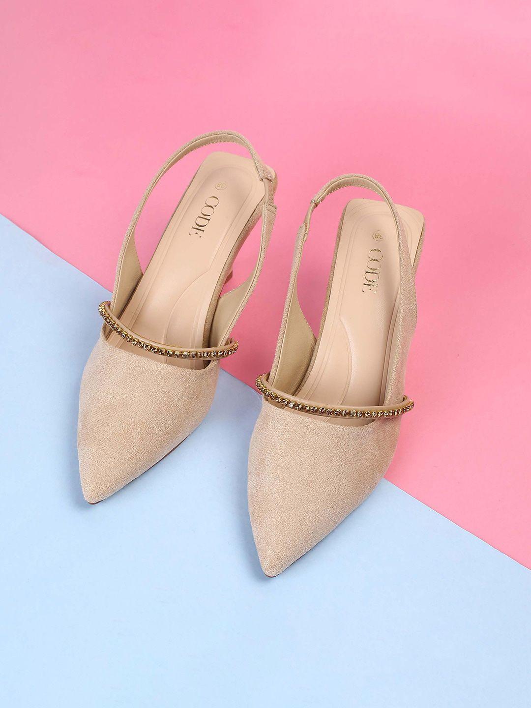 code by lifestyle embellished pointed toe kitten heel mules