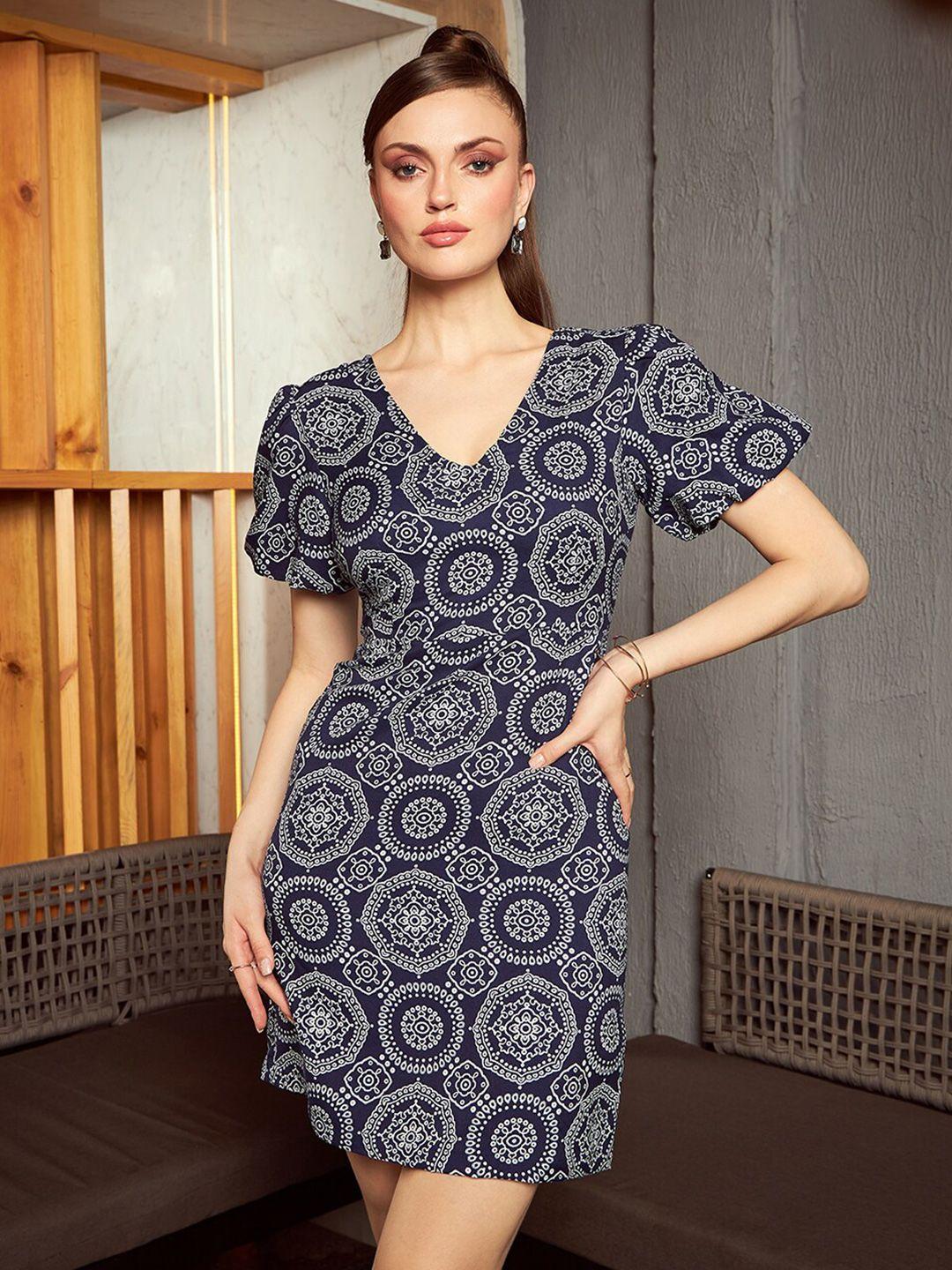 kassually ethnic motifs printed v-neck sheath dress