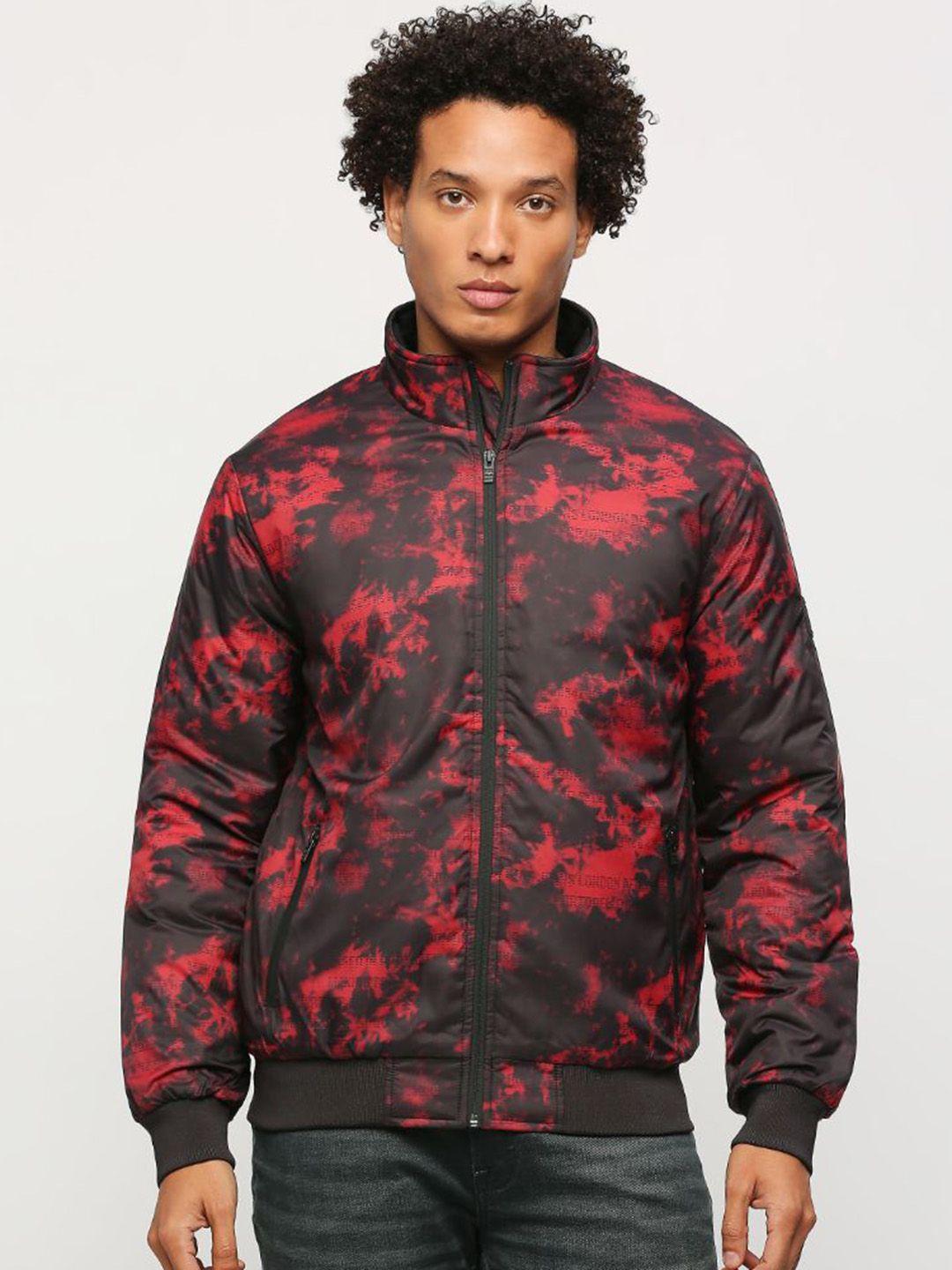 pepe jeans abstract printed stand collar padded jacket