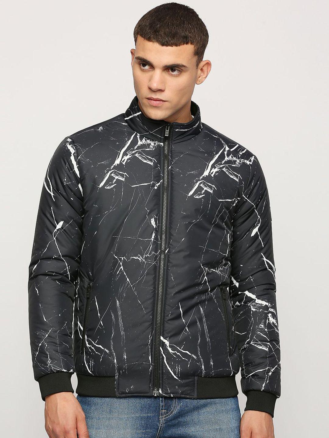 pepe jeans abstract printed mock collar bomber jacket