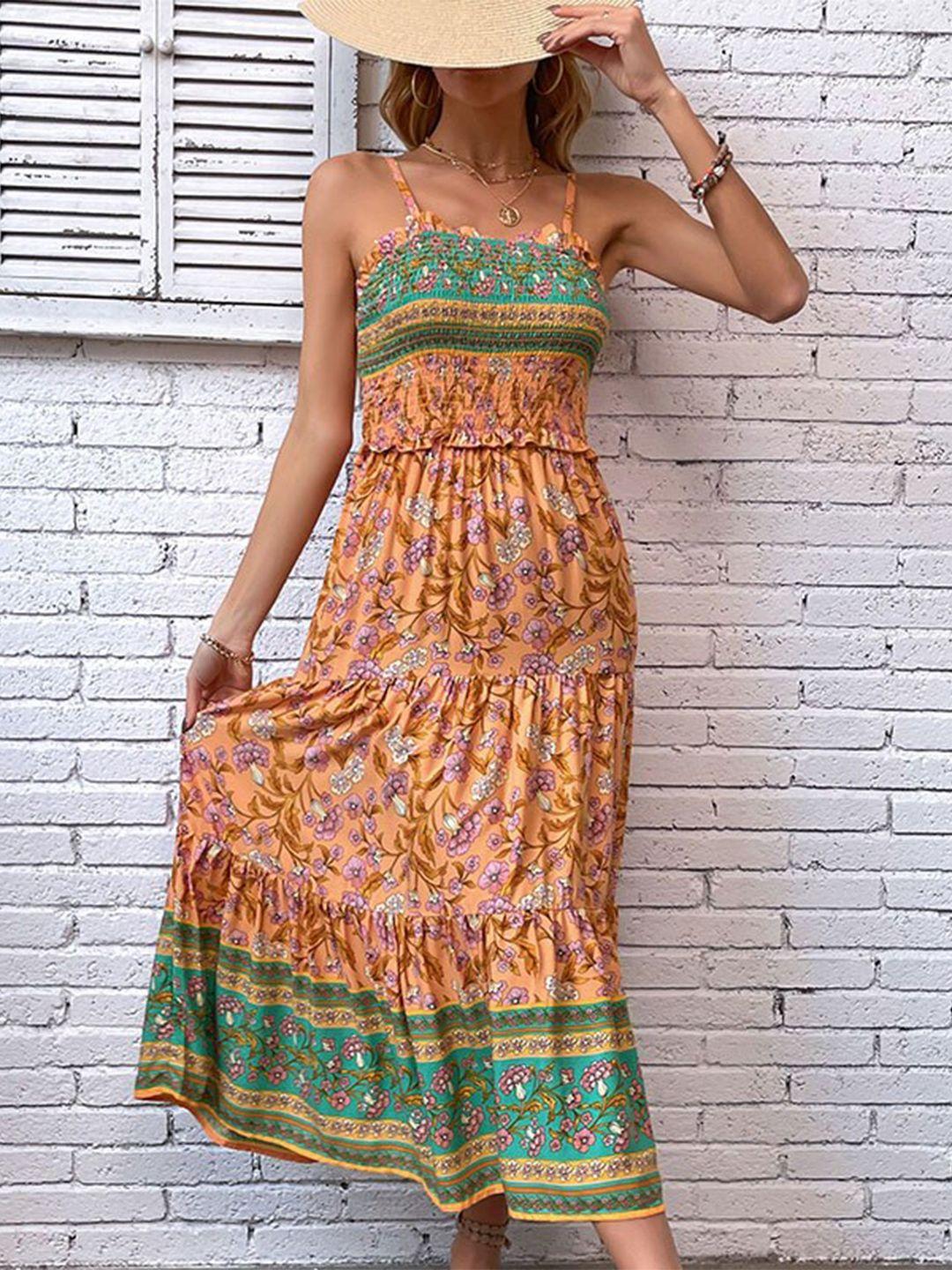 stylecast orange floral printed shoulder strap neck tiered maxi dress