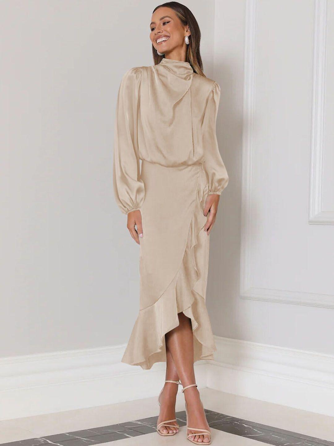 stylecast beige puff sleeves tulip maxi dress