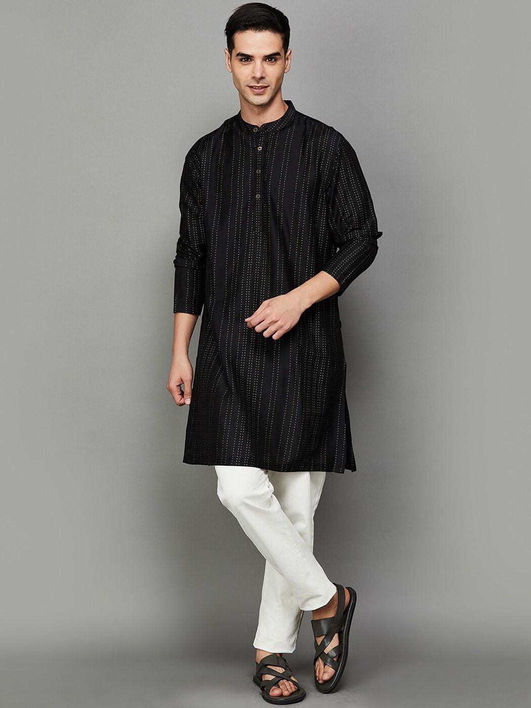 melange by lifestyle vertical striped mandarin collar pure cotton kurta