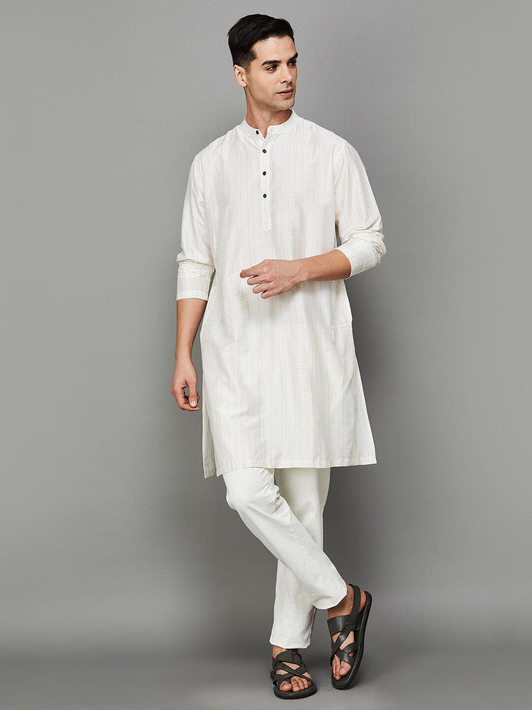 melange by lifestyle vertical striped mandarin collar pure cotton kurta