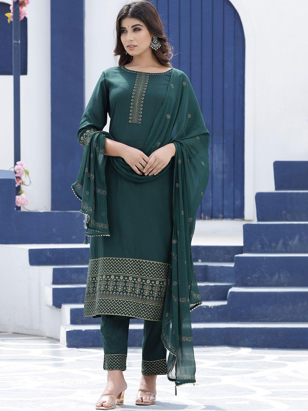 yufta ethnic motifs printed regular straight kurta & trousers with dupatta