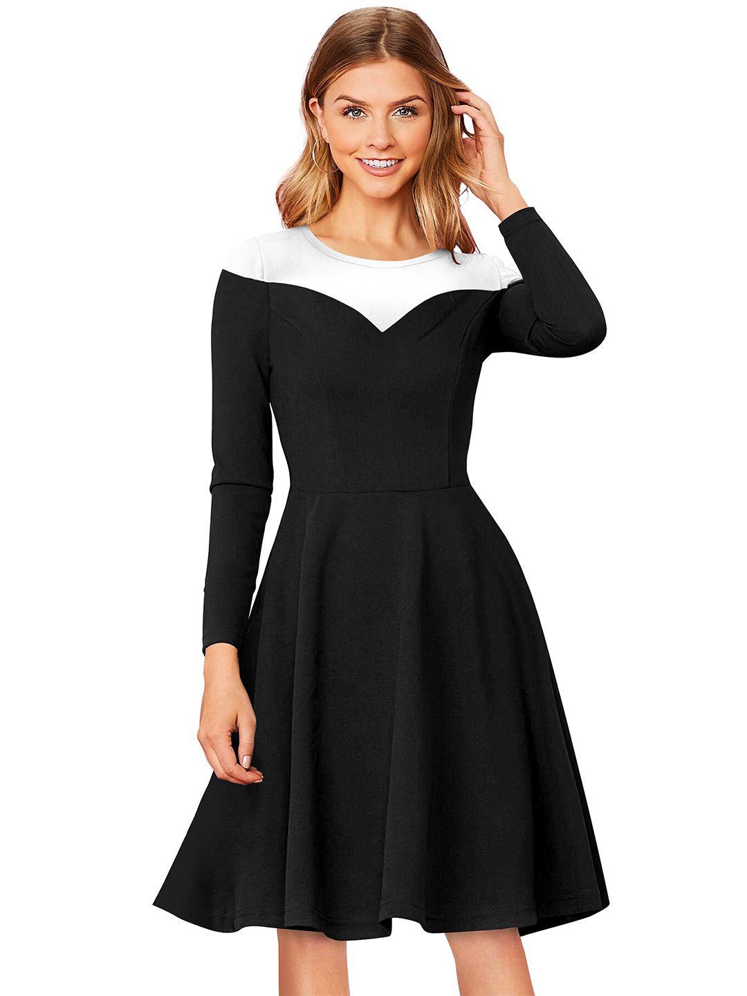 baesd colourblocked round neck fit & flare dress