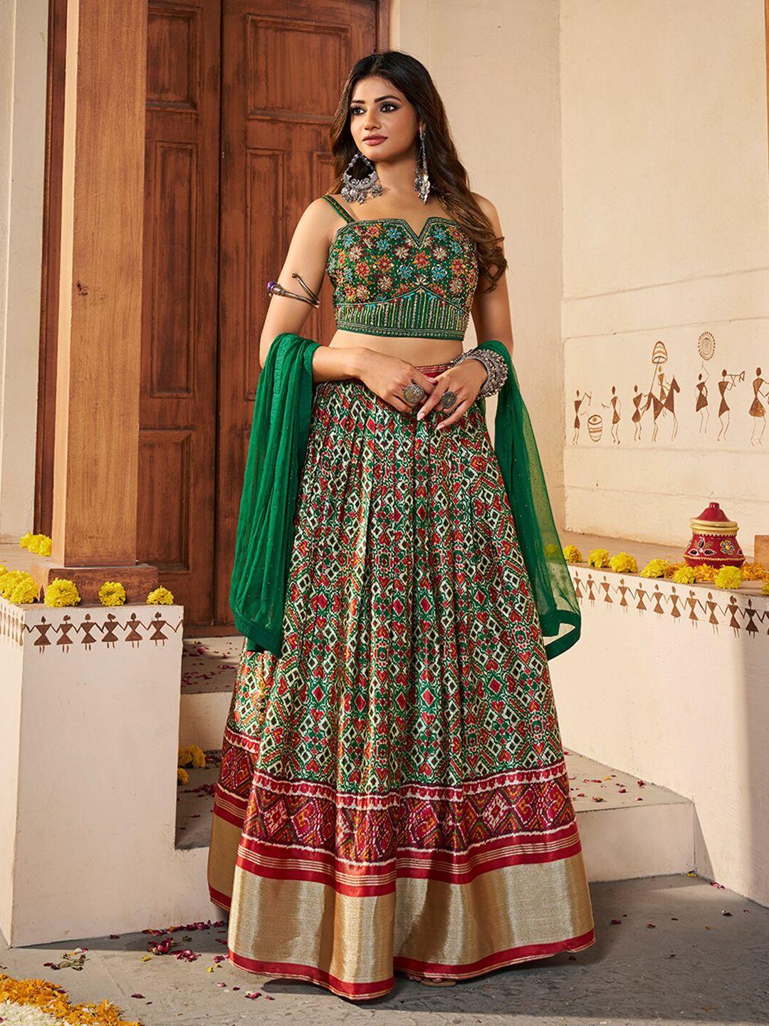 fusionic embroidered mirror work ready to wear lehenga choli with dupatta